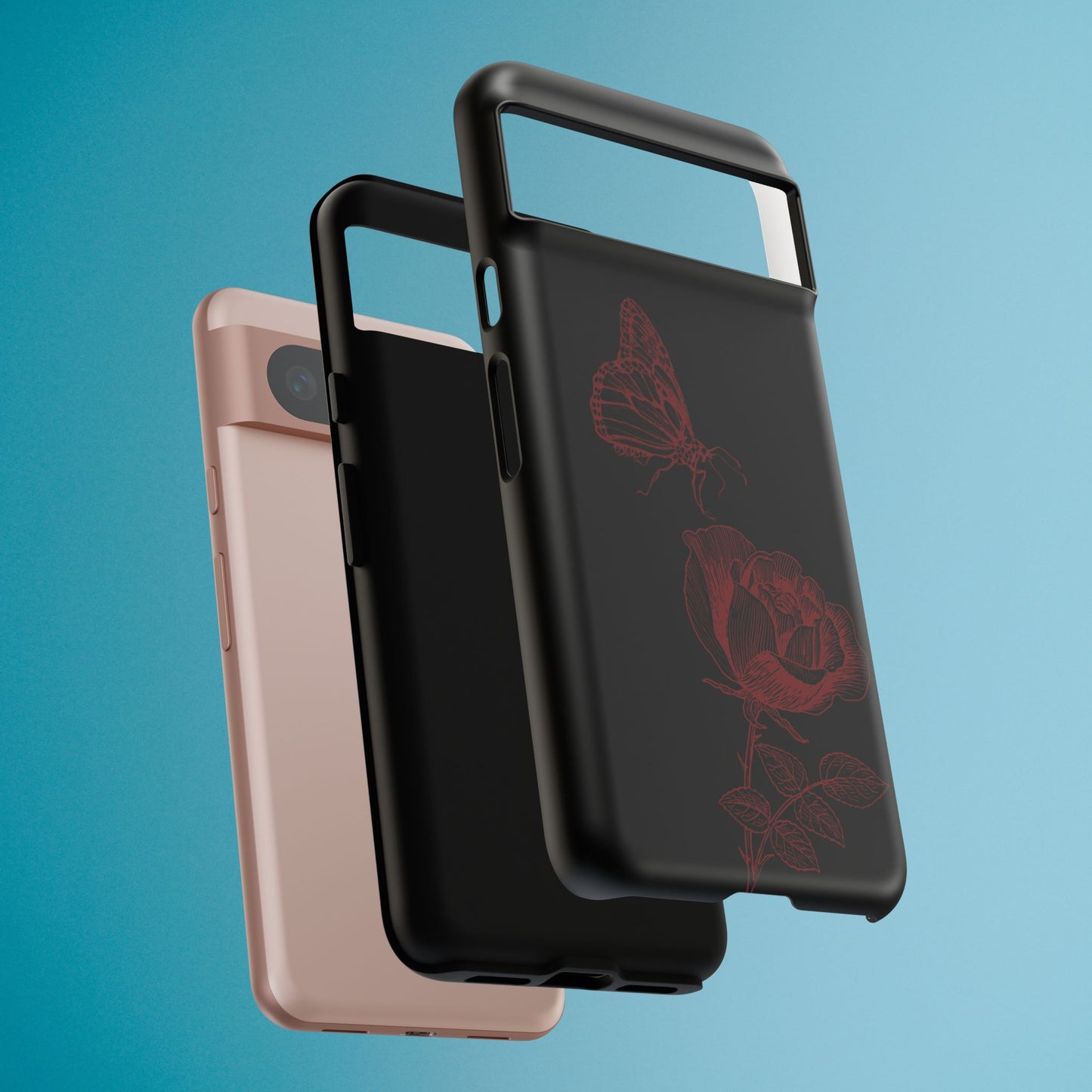 Black Rose and Butterfly Phone Case - Dark Academia Aesthetic Gothic iPhone, Galaxy and Pixel Cover