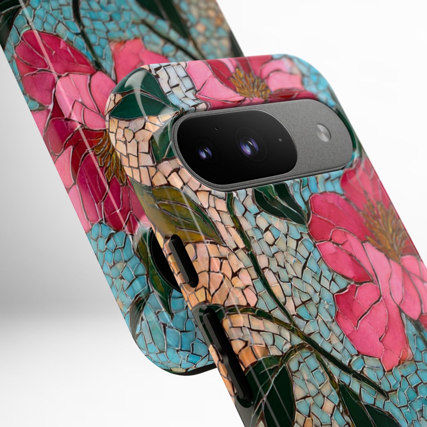 Bright Floral Mosaic Phone Case, iPhone 15 16 17 Pro Air Case, Pixel 9 Pro Cover, Samsung Galaxy 25 Pro Case