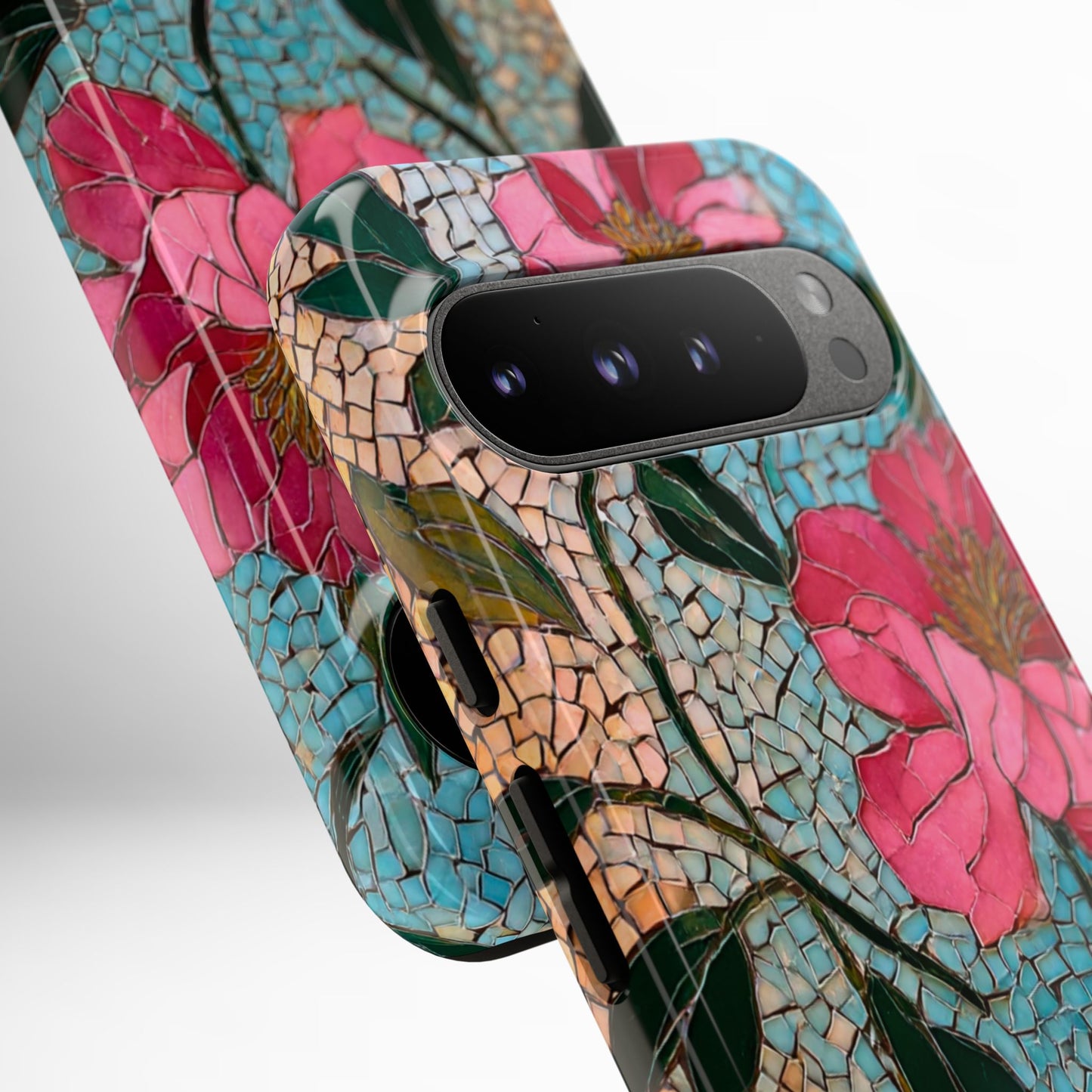Bright Floral Mosaic Phone Case, iPhone 15 16 17 Pro Air Case, Pixel 9 Pro Cover, Samsung Galaxy 25 Pro Case