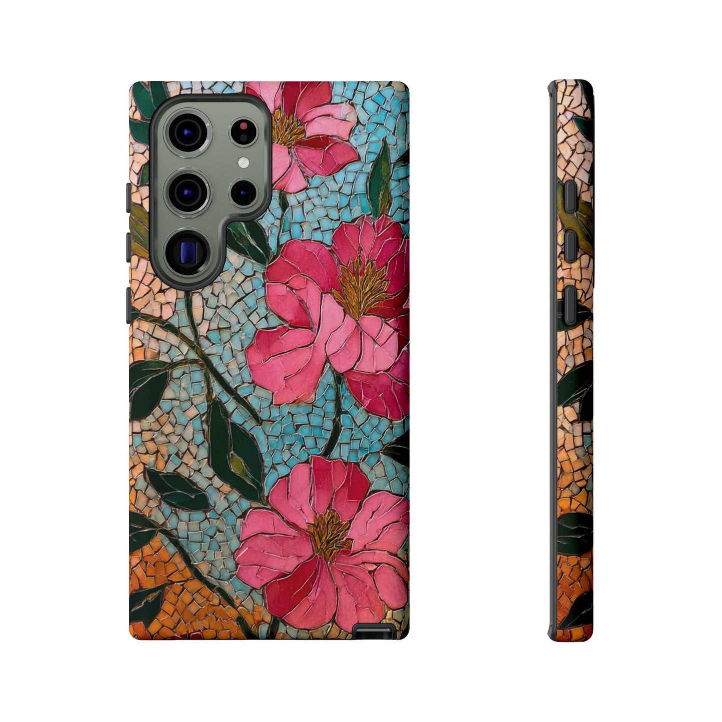 Bright Floral Mosaic Phone Case, iPhone 15 16 17 Pro Air Case, Pixel 9 Pro Cover, Samsung Galaxy 25 Pro Case