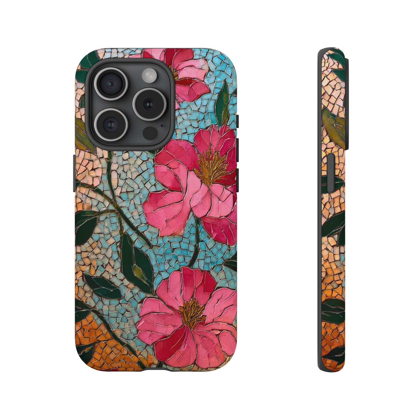 Bright Floral Mosaic Phone Case, iPhone 15 16 17 Pro Air Case, Pixel 9 Pro Cover, Samsung Galaxy 25 Pro Case