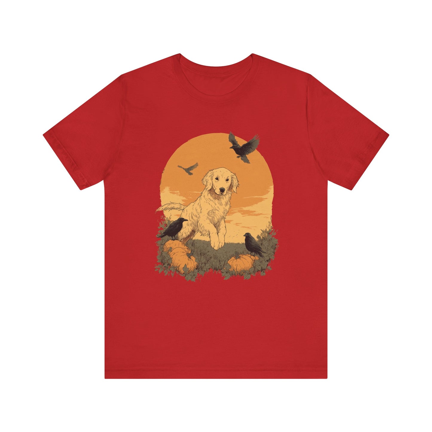 Golden Retriever Fall Shirt - Pumpkin & Crow Dog Tee, Autumn Pet Lover Gift, Halloween Cozy Graphic T-Shirt, Dog Mom Outfit
