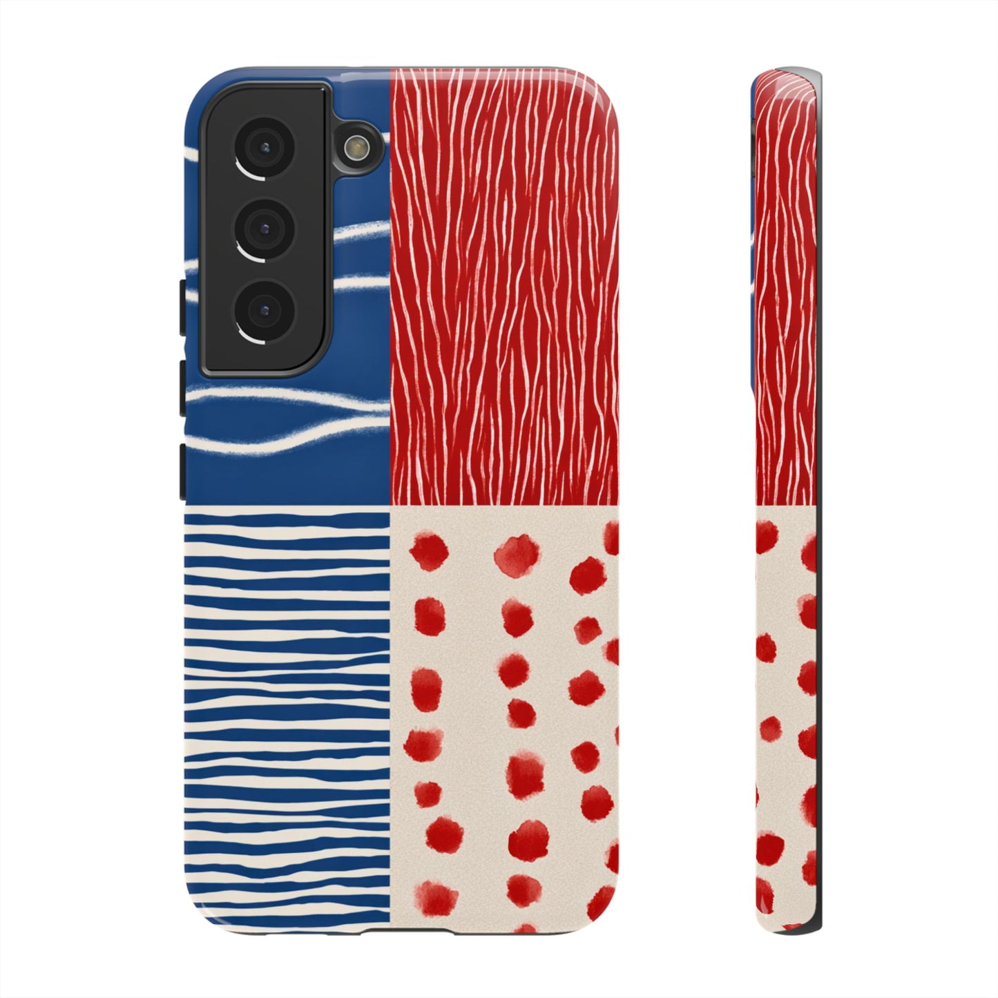 Abstract Geometric Phone Case | Red, Blue & White Pattern Cover for iPhone, Galaxy, Pixel