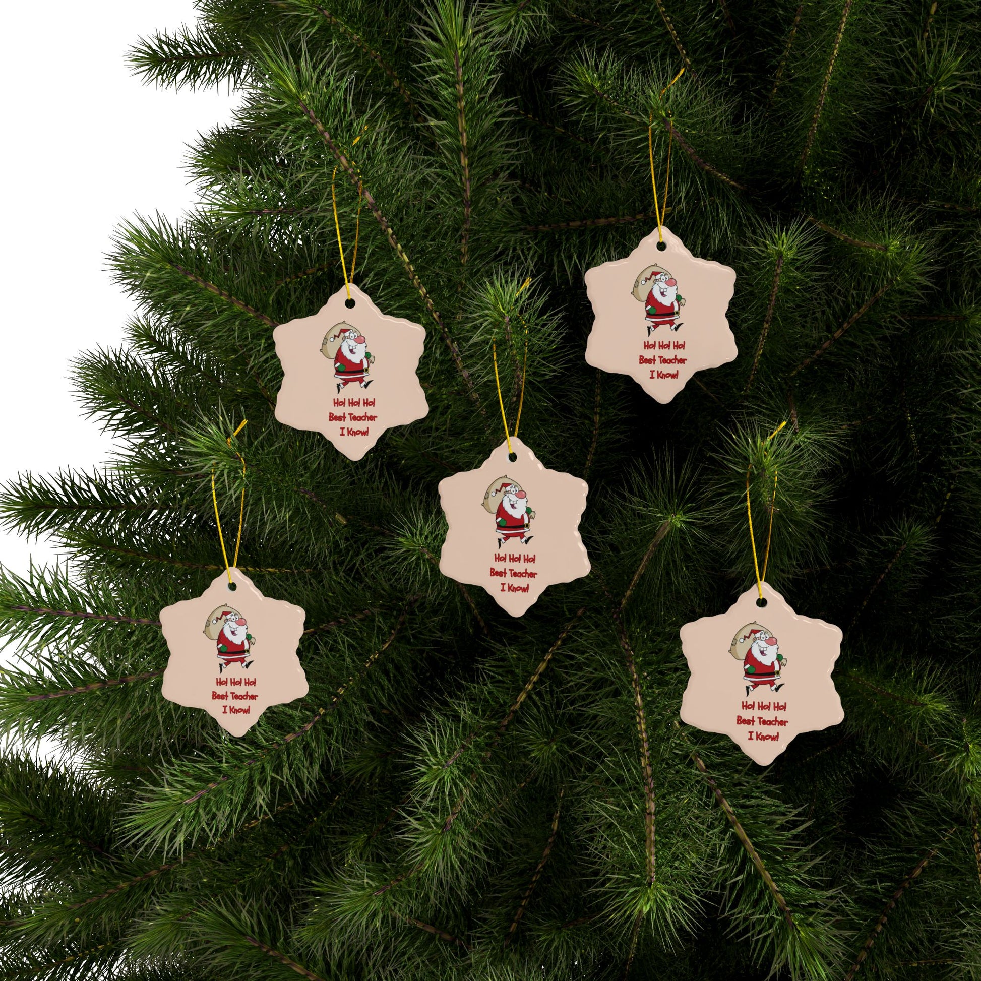 Decorative Christmas ornaments with Santa Claus on a Christmas tree.