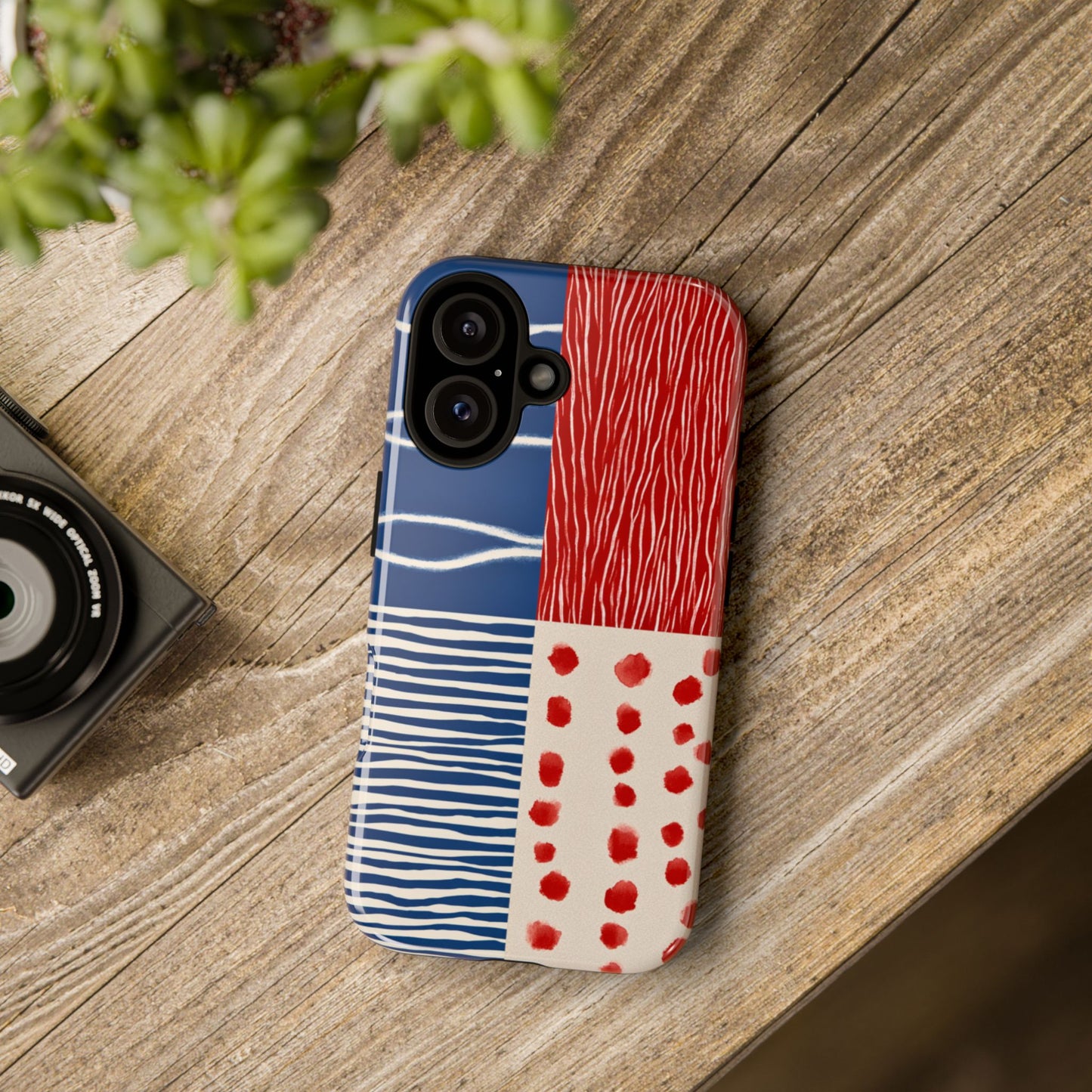 Abstract Geometric Phone Case | Red, Blue & White Pattern Cover for iPhone, Galaxy, Pixel