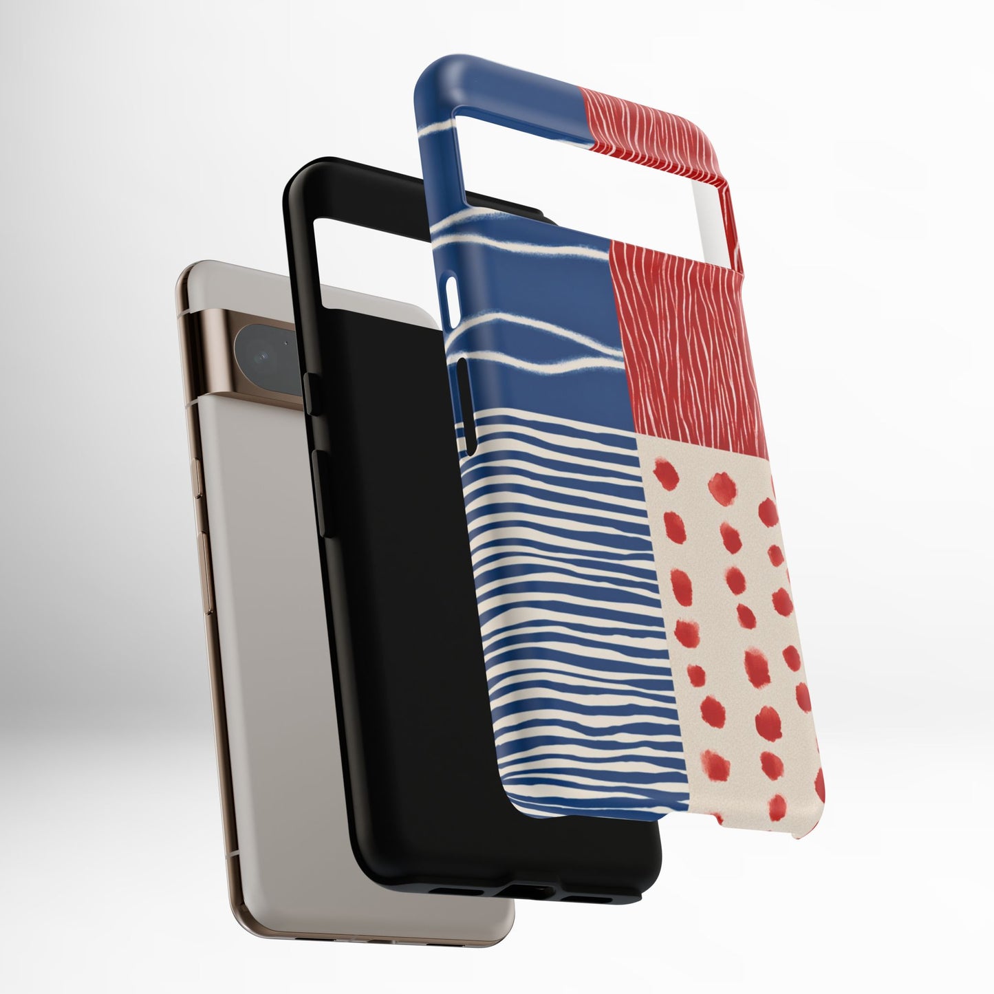 Abstract Geometric Phone Case | Red, Blue & White Pattern Cover for iPhone, Galaxy, Pixel