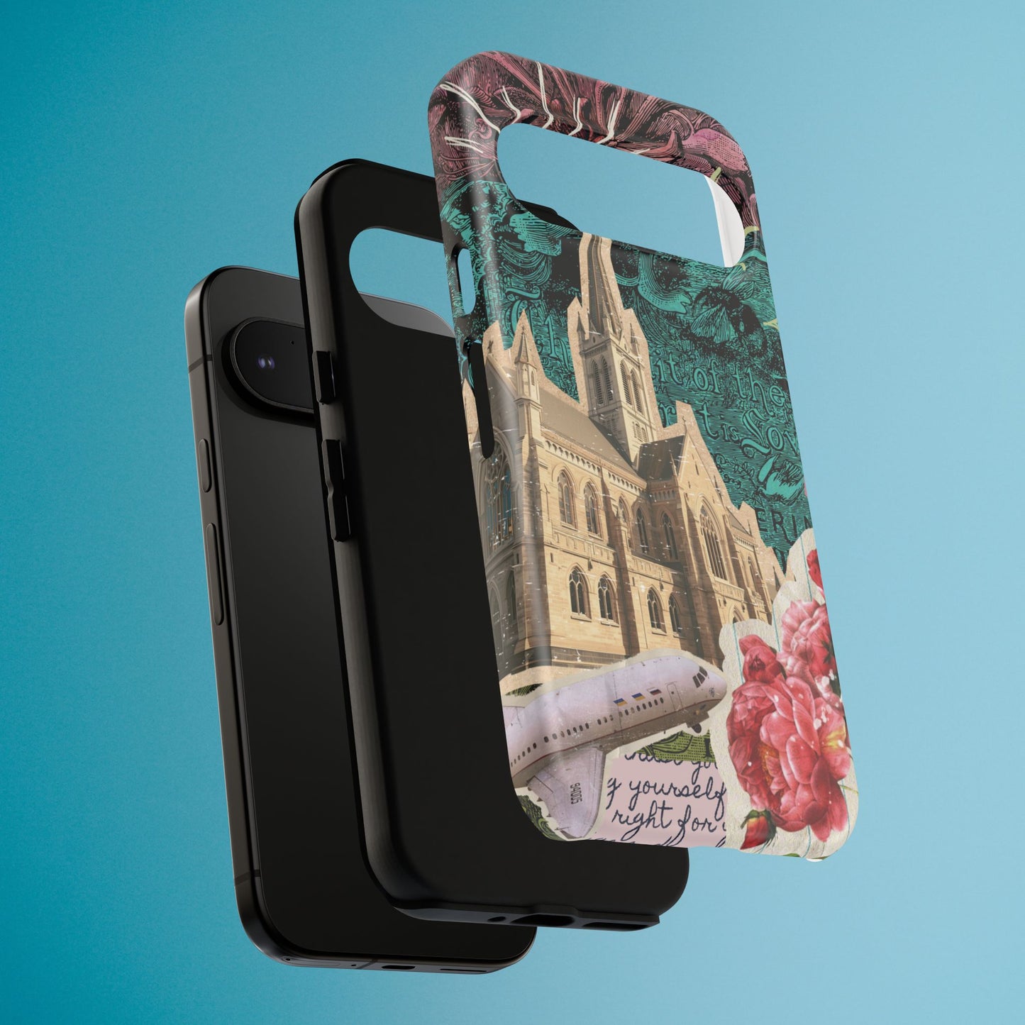 Gothic Cathedral Phone Case, Dark Academia Aesthetic, Fall Floral Art iPhone Samsung Pixel Cover, Scrapbook Vintage Phone Case Design