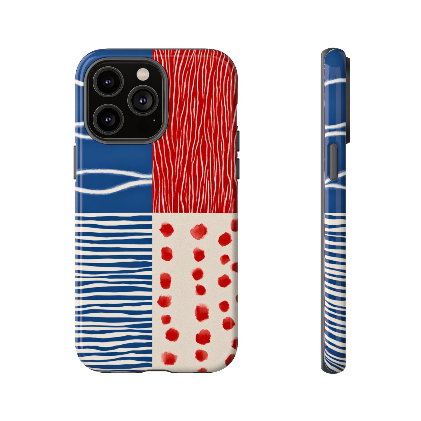 Abstract Geometric Phone Case | Red, Blue & White Pattern Cover for iPhone, Galaxy, Pixel