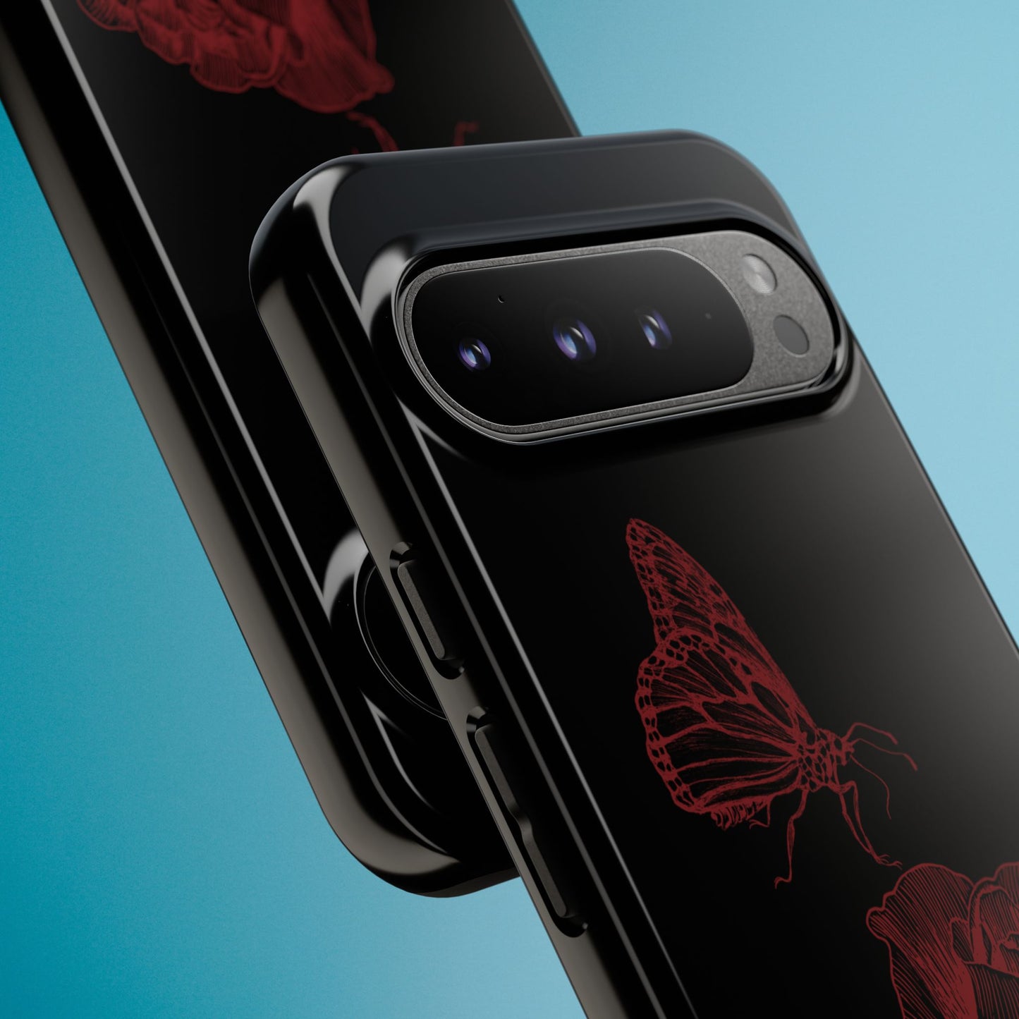 Black Rose and Butterfly Phone Case - Dark Academia Aesthetic Gothic iPhone, Galaxy and Pixel Cover