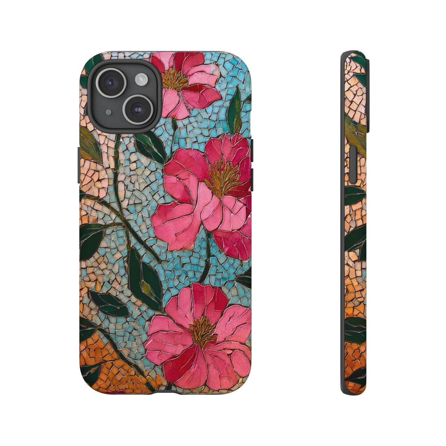Bright Floral Mosaic Phone Case, iPhone 15 16 17 Pro Air Case, Pixel 9 Pro Cover, Samsung Galaxy 25 Pro Case