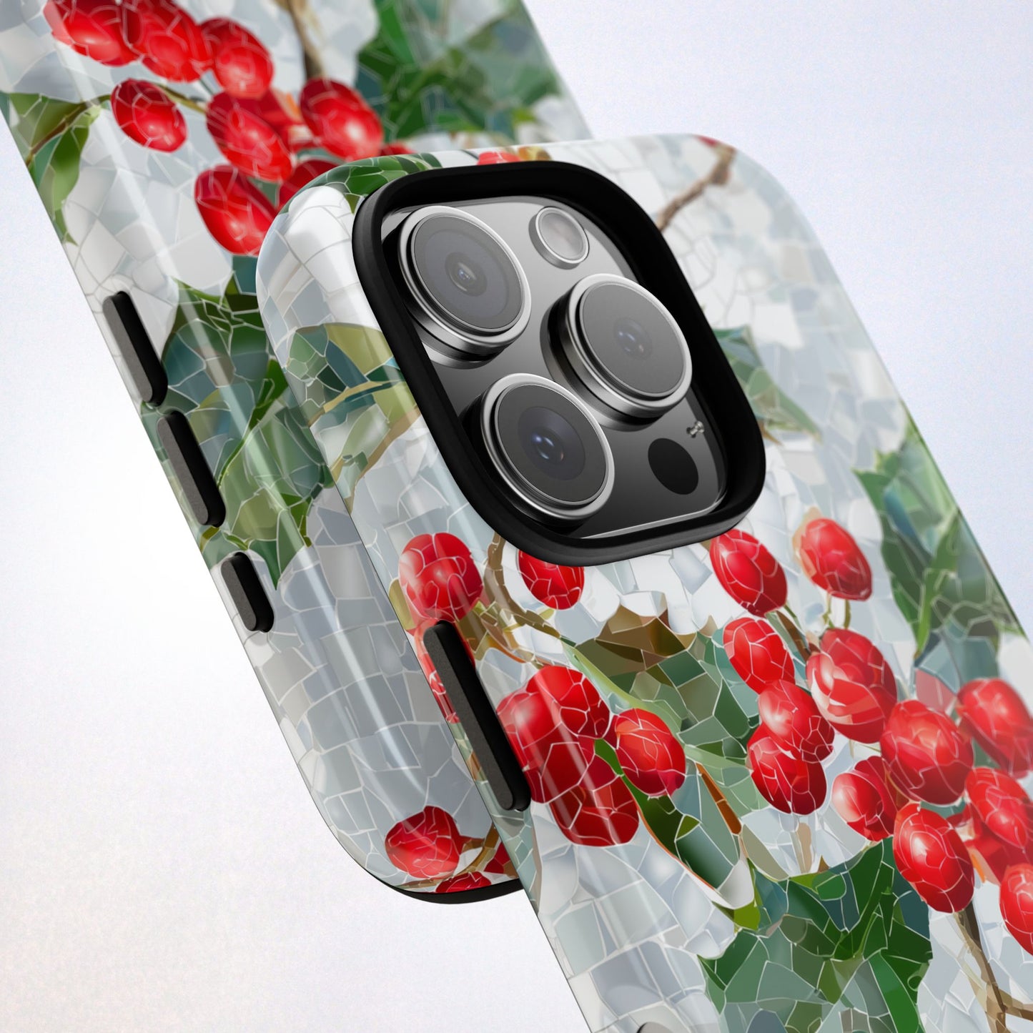 Holly Berry Phone Case, Christmas Mosaic Design, Winter Botanical Cover for iPhone Samsung Pixel