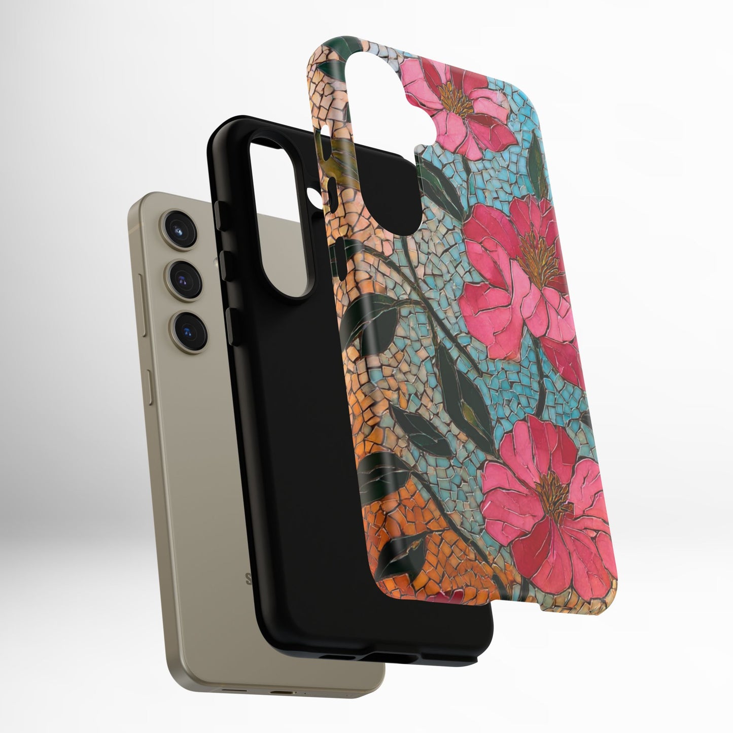 Bright Floral Mosaic Phone Case, iPhone 15 16 17 Pro Air Case, Pixel 9 Pro Cover, Samsung Galaxy 25 Pro Case