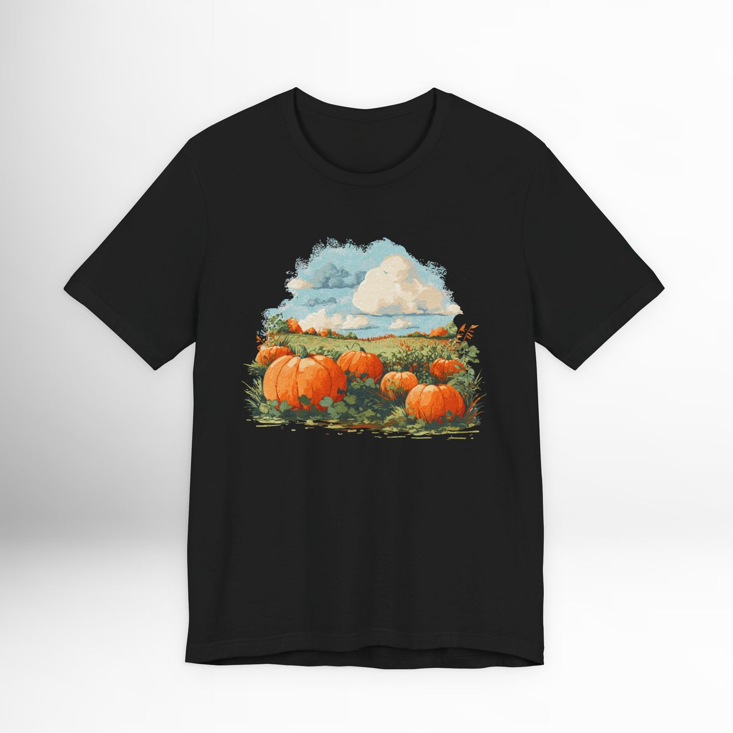 Pumpkin Patch Scenic T-Shirt Fall Harvest Graphic Tee, Cozy Autumn Farm Shirt, Country Landscape Pumpkin Field Top