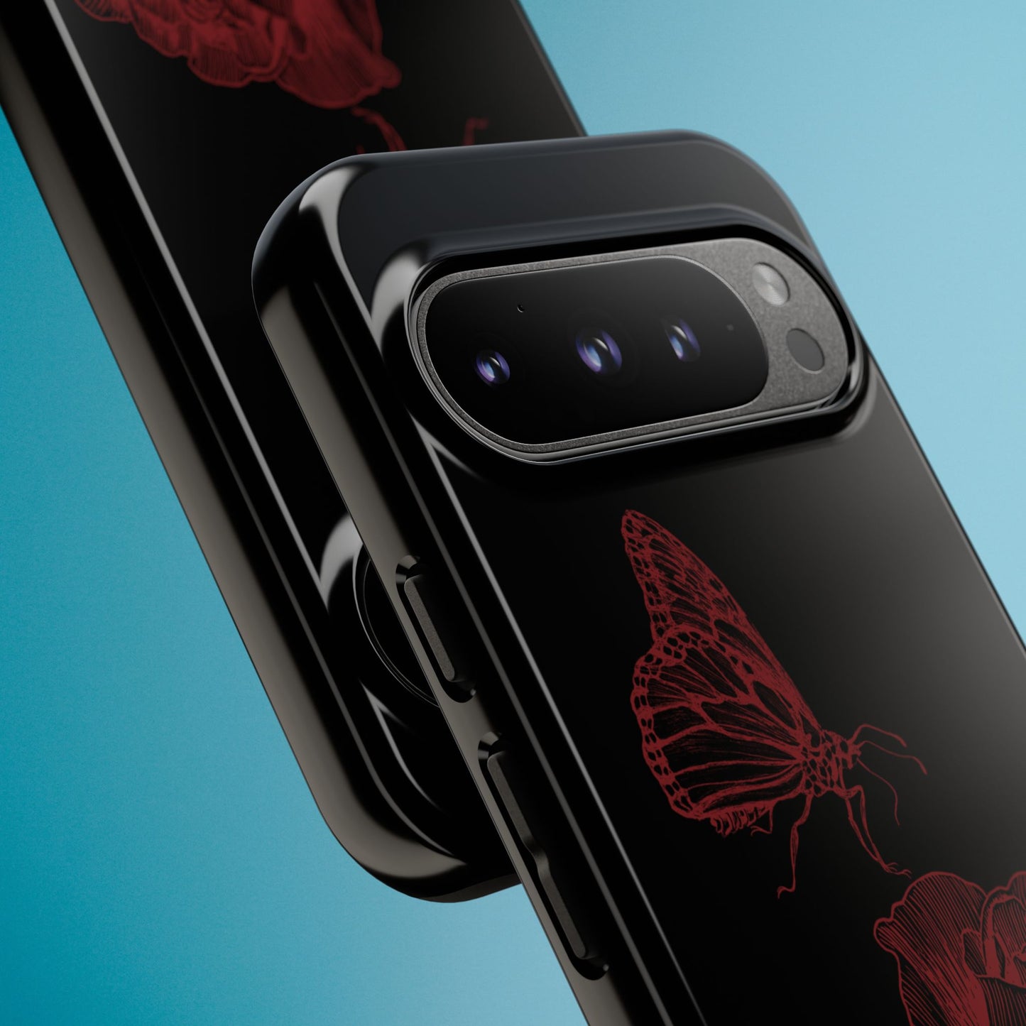 Black Rose and Butterfly Phone Case - Dark Academia Aesthetic Gothic iPhone, Galaxy and Pixel Cover