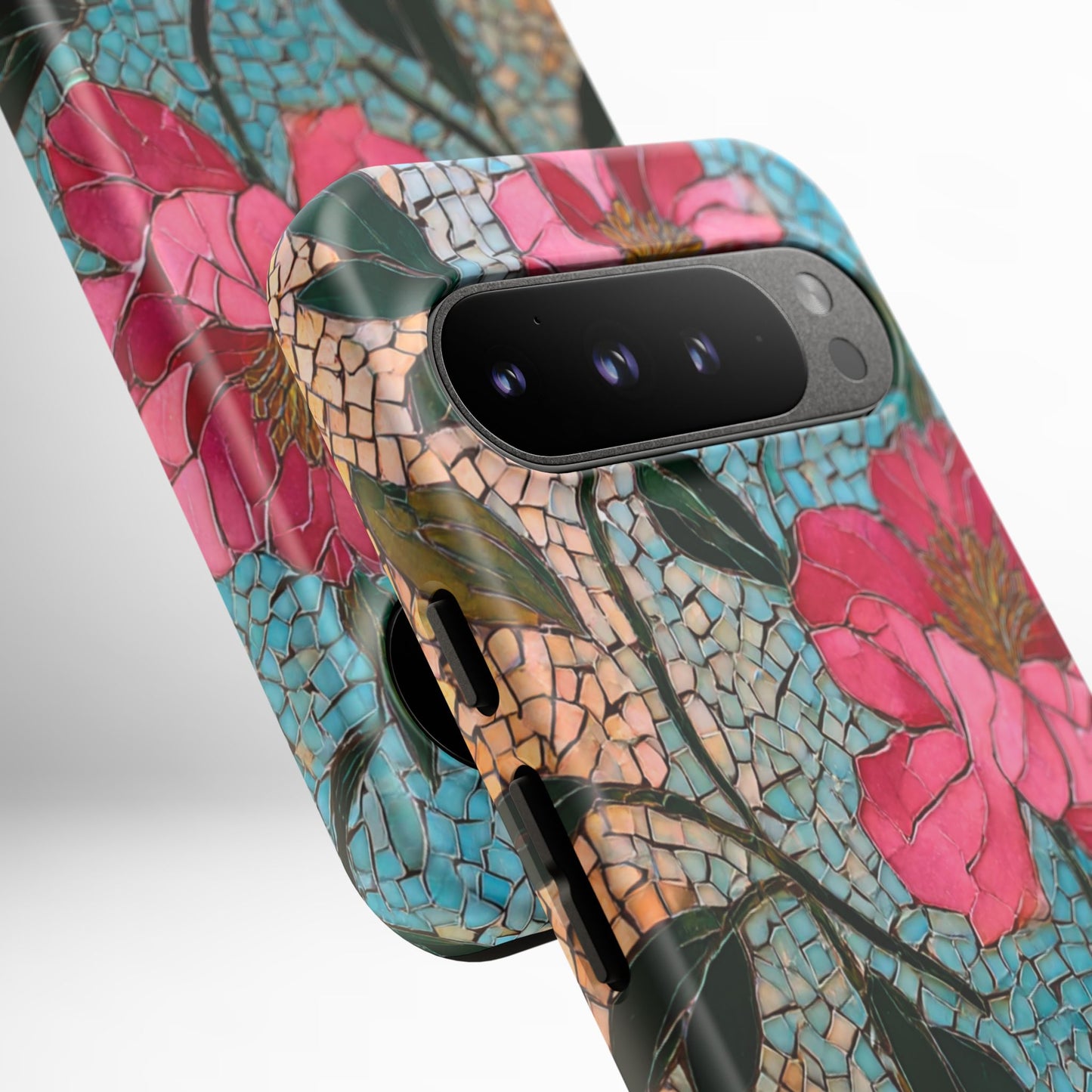 Bright Floral Mosaic Phone Case, iPhone 15 16 17 Pro Air Case, Pixel 9 Pro Cover, Samsung Galaxy 25 Pro Case
