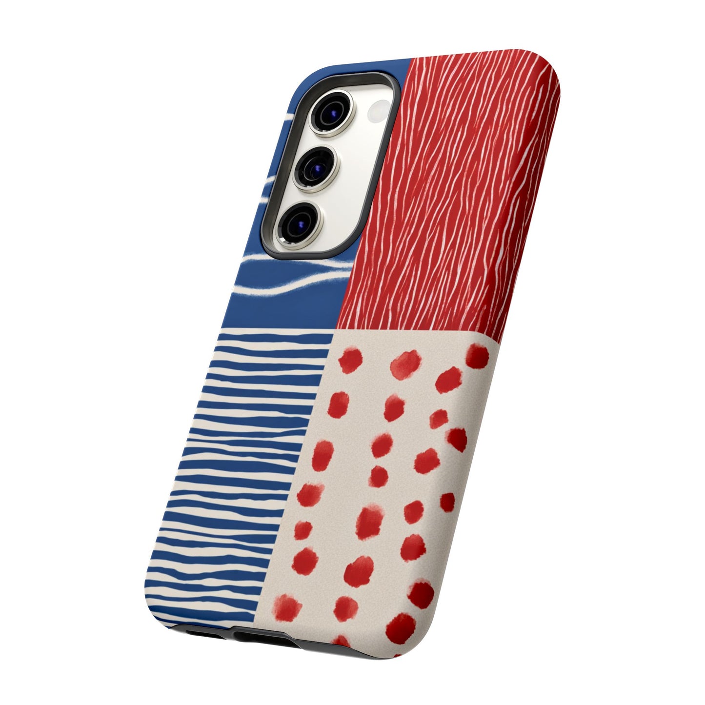 Abstract Geometric Phone Case | Red, Blue & White Pattern Cover for iPhone, Galaxy, Pixel