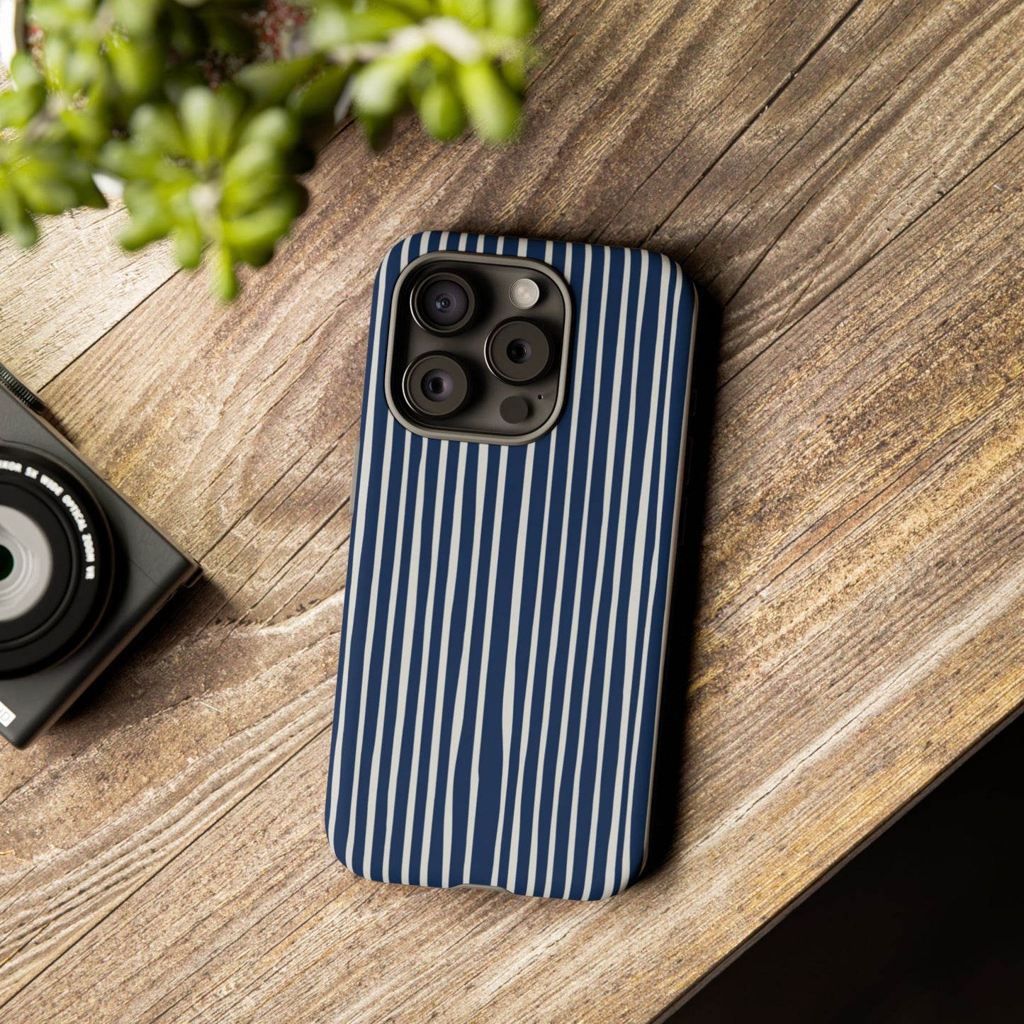 Navy Striped Phone Case | Minimalist Blue and White Stripe Design, Nautical Aesthetic Protective Cover