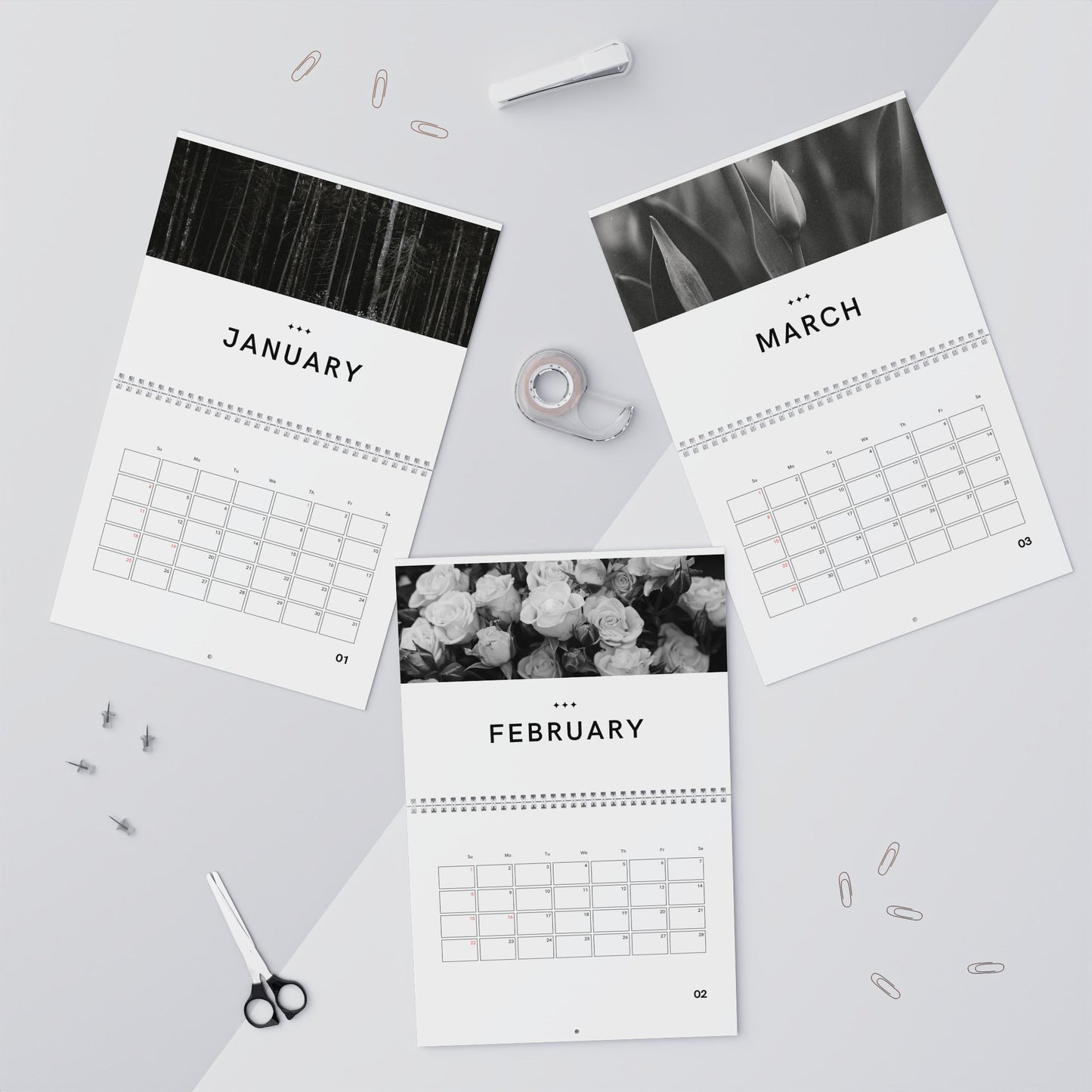 2026 Wall Calendar, Minimal Black and White Photography Calendar, Modern Home Office Decor, Monthly Planner Gift