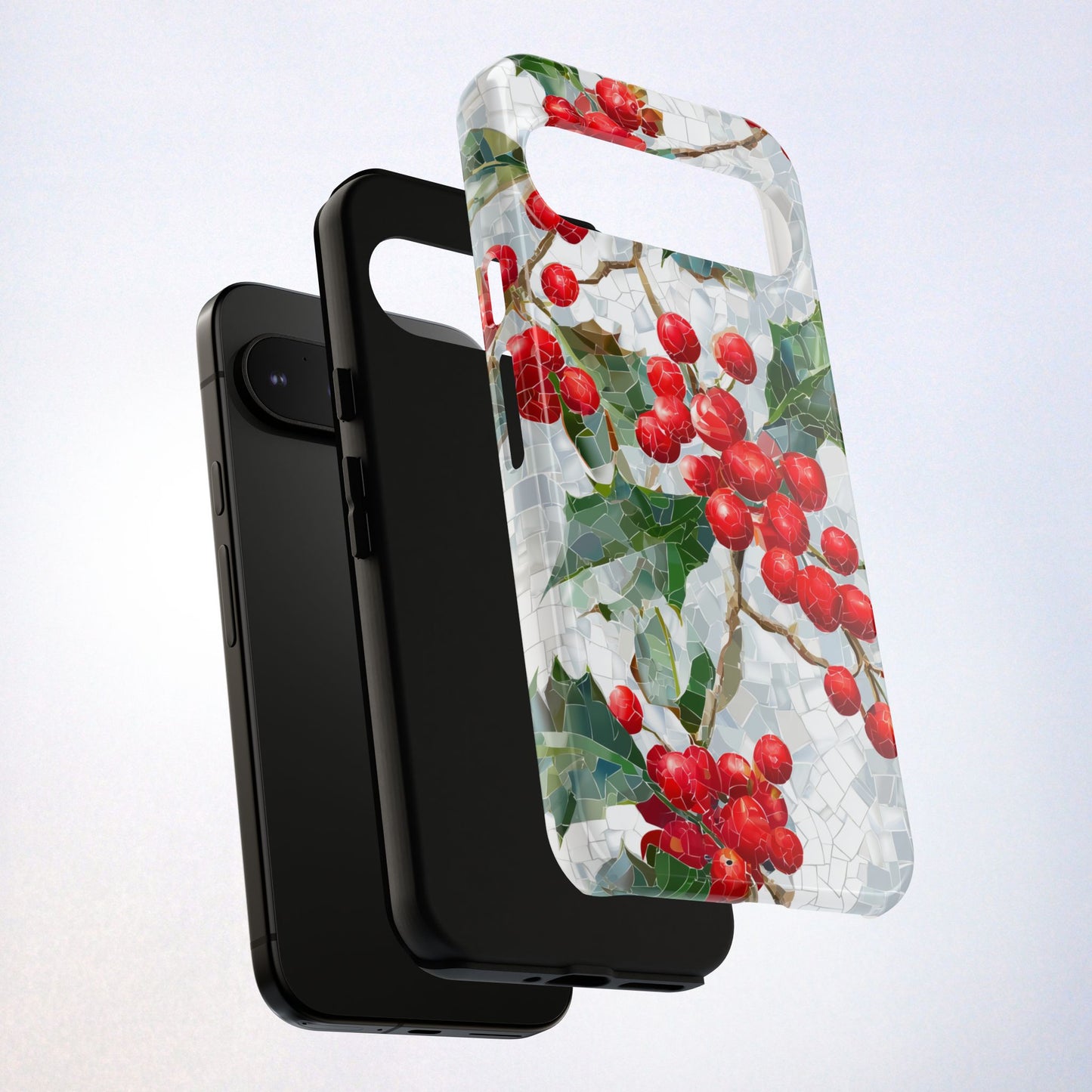 Holly Berry Phone Case, Christmas Mosaic Design, Winter Botanical Cover for iPhone Samsung Pixel