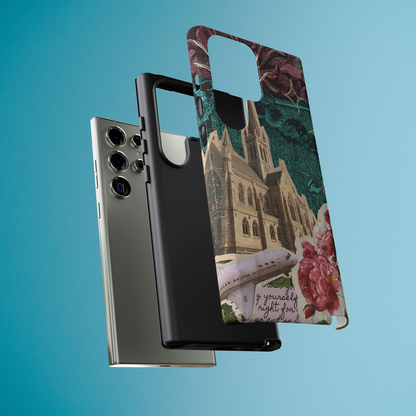 Gothic Cathedral Phone Case, Dark Academia Aesthetic, Fall Floral Art iPhone Samsung Pixel Cover, Scrapbook Vintage Phone Case Design