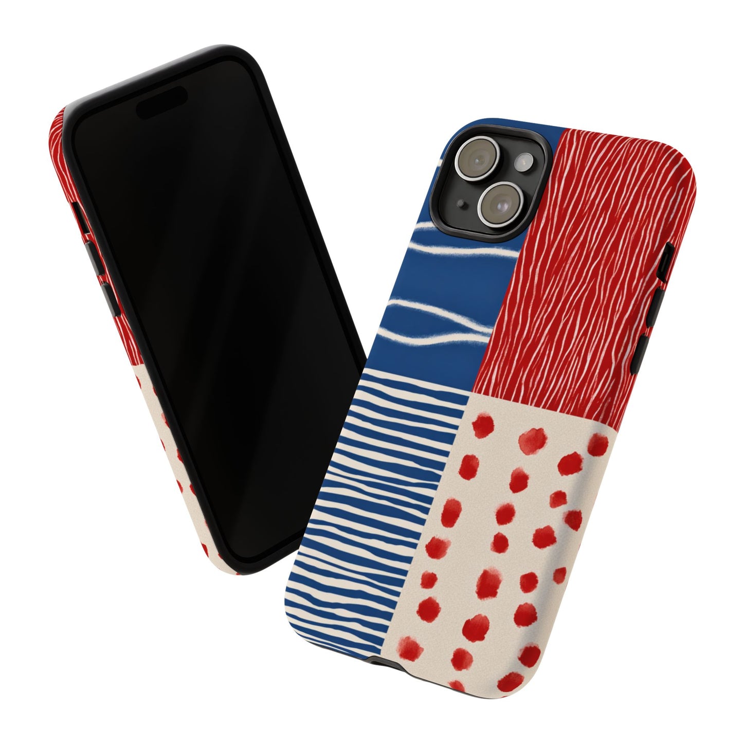 Abstract Geometric Phone Case | Red, Blue & White Pattern Cover for iPhone, Galaxy, Pixel