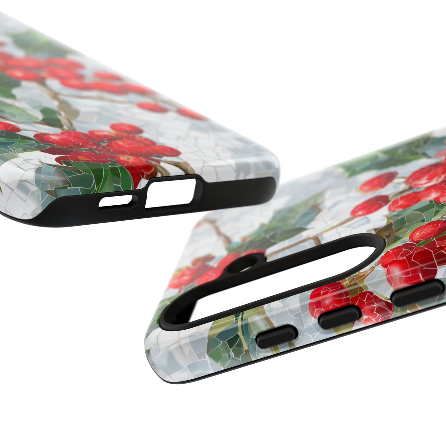 Holly Berry Phone Case, Christmas Mosaic Design, Winter Botanical Cover for iPhone Samsung Pixel
