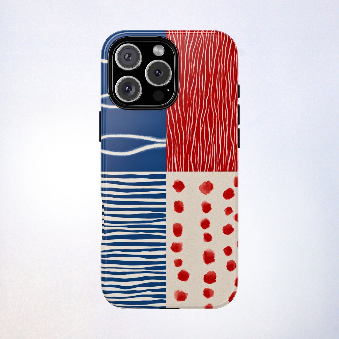 Abstract Geometric Phone Case | Red, Blue & White Pattern Cover for iPhone, Galaxy, Pixel