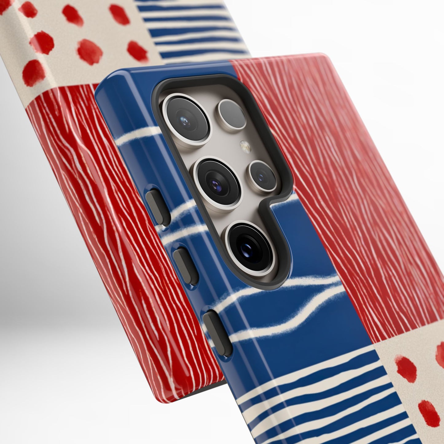 Abstract Geometric Phone Case | Red, Blue & White Pattern Cover for iPhone, Galaxy, Pixel