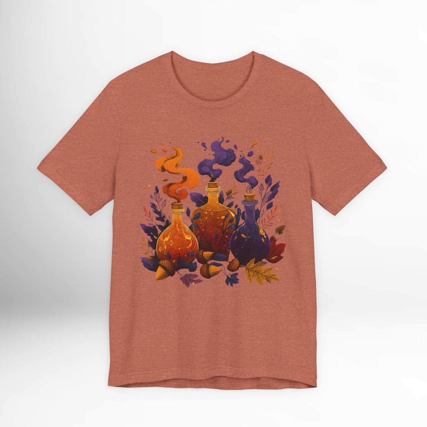 Potion Bottles T-Shirt Witchy Halloween Graphic Tee, Gothic Fall Aesthetic Shirt, Magical Alchemy Spell Bottle Design, Pagan Wiccan Clothing