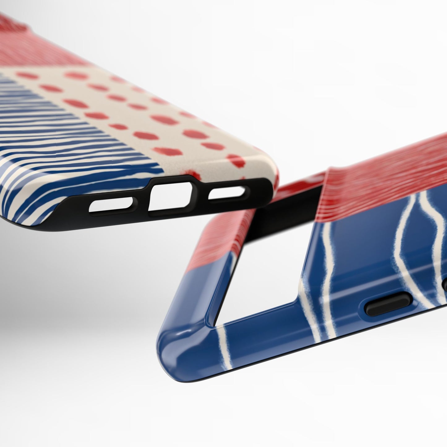 Abstract Geometric Phone Case | Red, Blue & White Pattern Cover for iPhone, Galaxy, Pixel