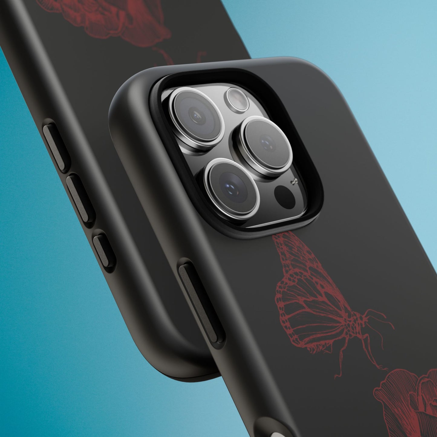 Black Rose and Butterfly Phone Case - Dark Academia Aesthetic Gothic iPhone, Galaxy and Pixel Cover