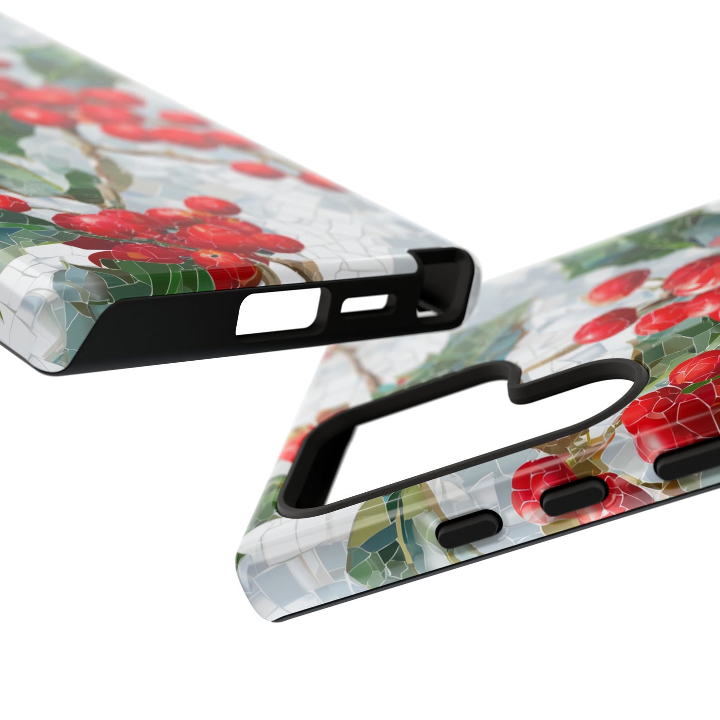 Holly Berry Phone Case, Christmas Mosaic Design, Winter Botanical Cover for iPhone Samsung Pixel