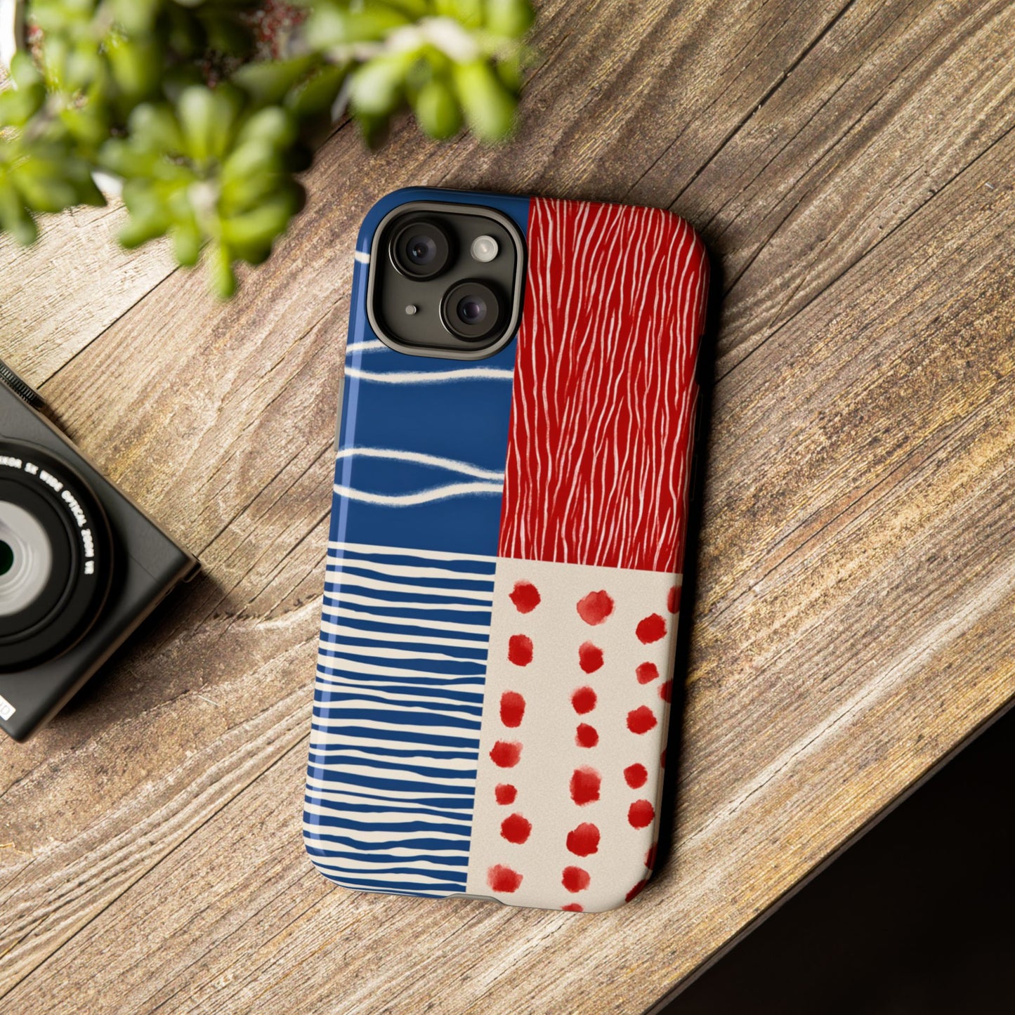 Abstract Geometric Phone Case | Red, Blue & White Pattern Cover for iPhone, Galaxy, Pixel