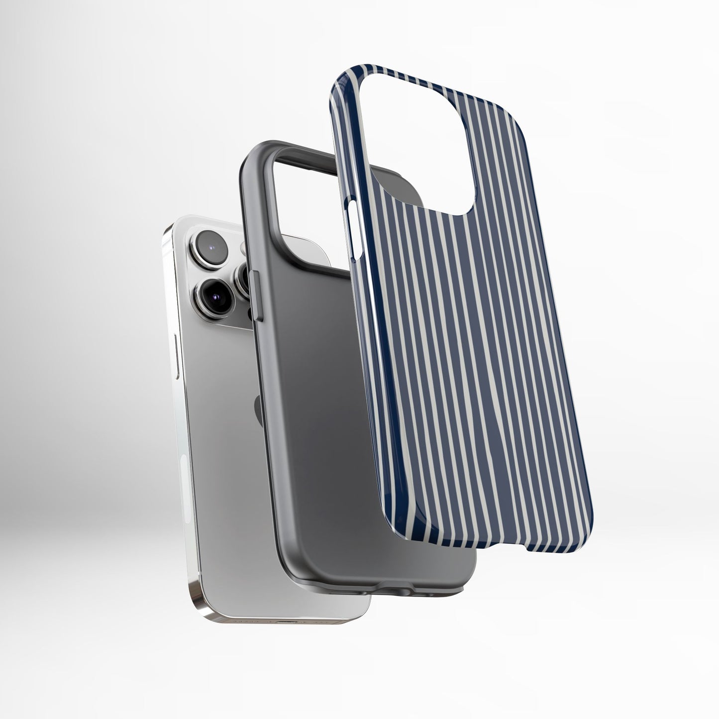 Navy Striped Phone Case | Minimalist Blue and White Stripe Design, Nautical Aesthetic Protective Cover