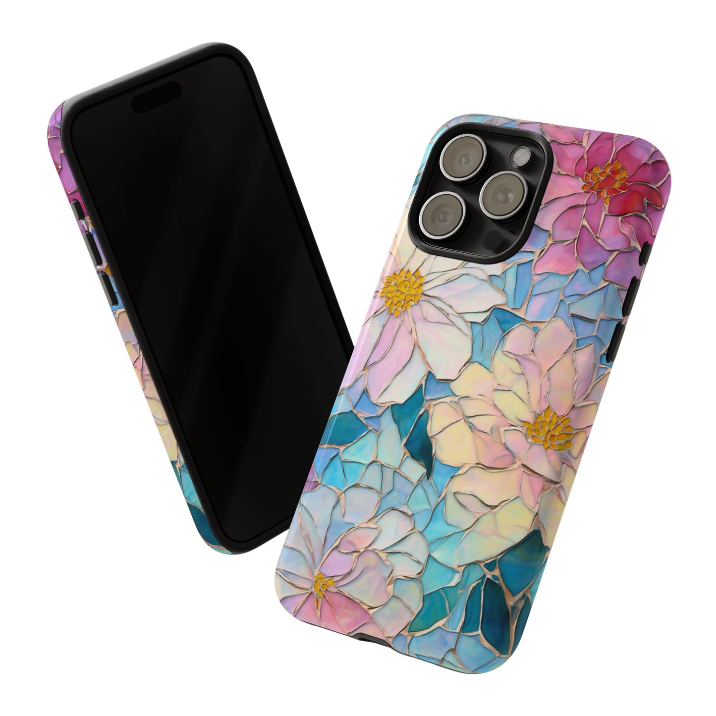 Floral Mosaic Phone Case, Colorful Flower Art Cover, Protective iPhone Samsung Pixel Case, New Phone Accessory, Gift for Friend