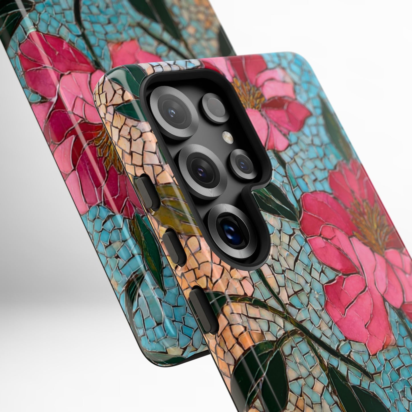 Bright Floral Mosaic Phone Case, iPhone 15 16 17 Pro Air Case, Pixel 9 Pro Cover, Samsung Galaxy 25 Pro Case