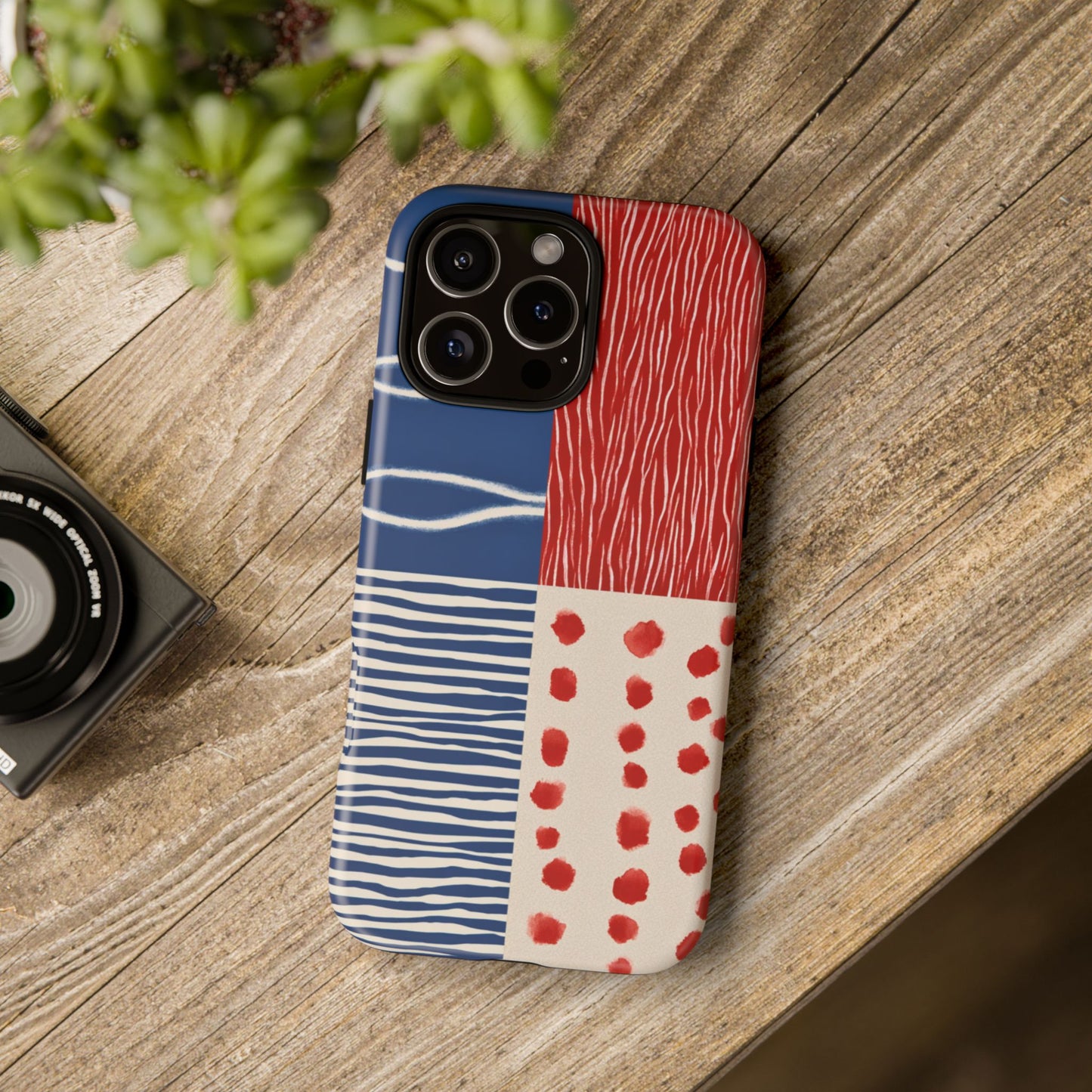 Abstract Geometric Phone Case | Red, Blue & White Pattern Cover for iPhone, Galaxy, Pixel