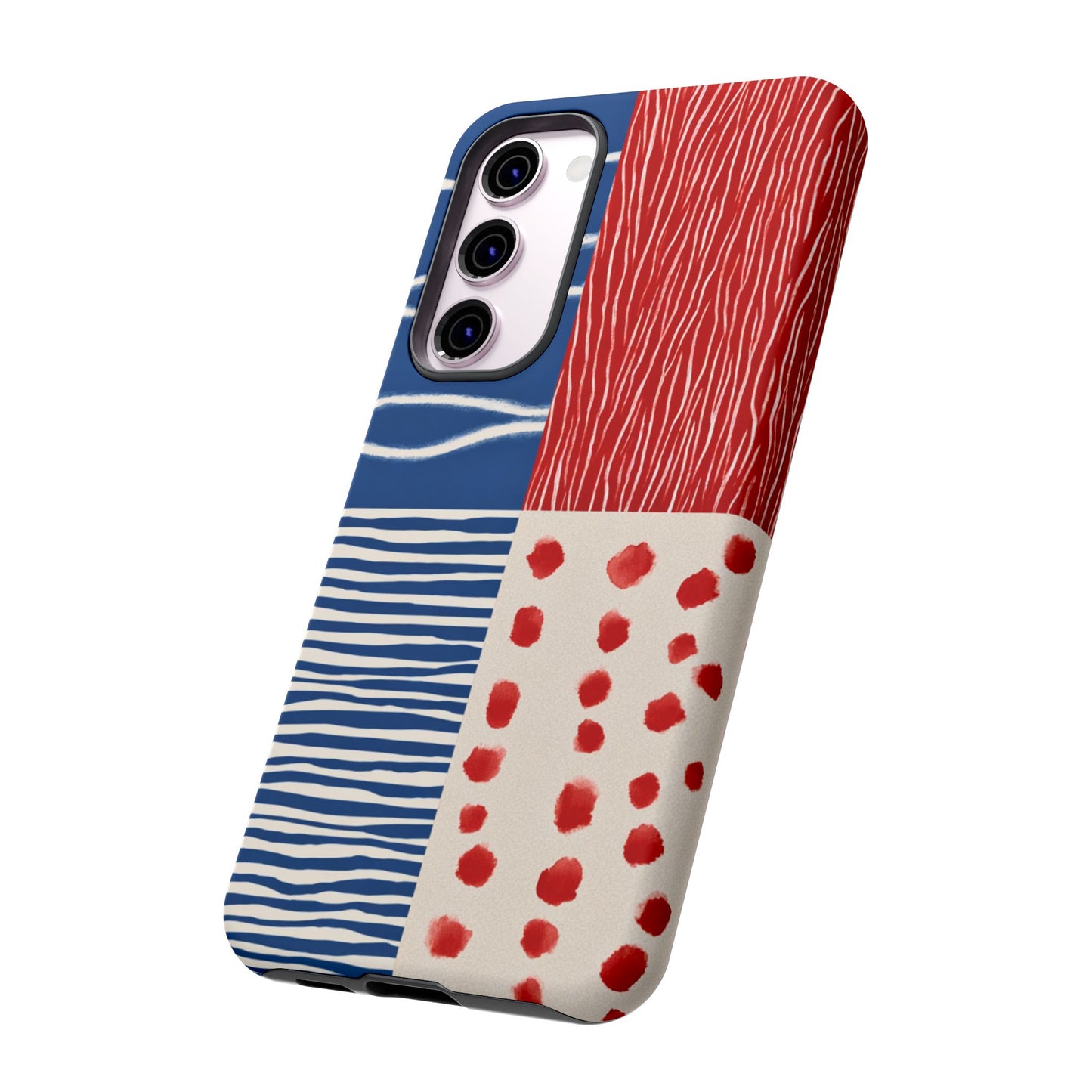 Abstract Geometric Phone Case | Red, Blue & White Pattern Cover for iPhone, Galaxy, Pixel
