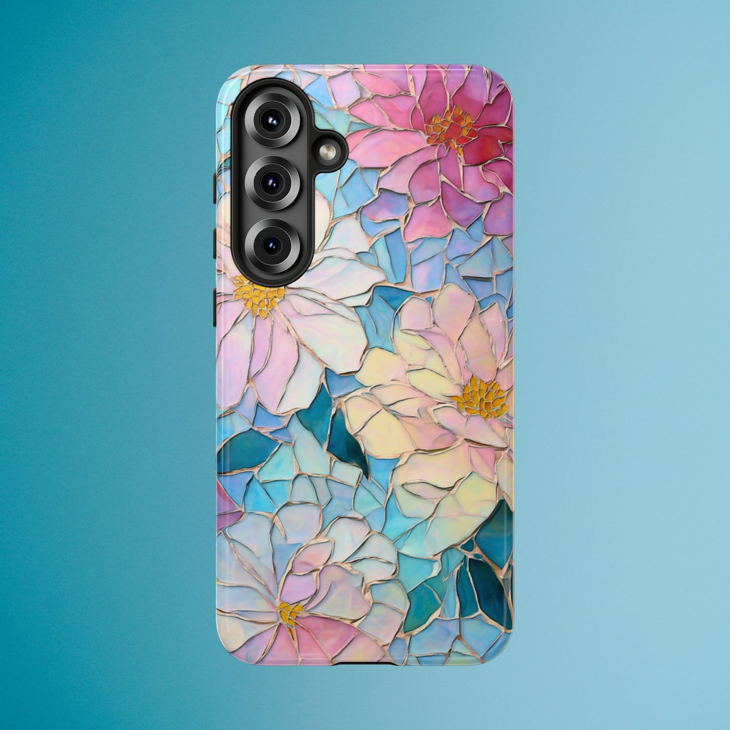 Floral Mosaic Phone Case, Colorful Flower Art Cover, Protective iPhone Samsung Pixel Case, New Phone Accessory, Gift for Friend