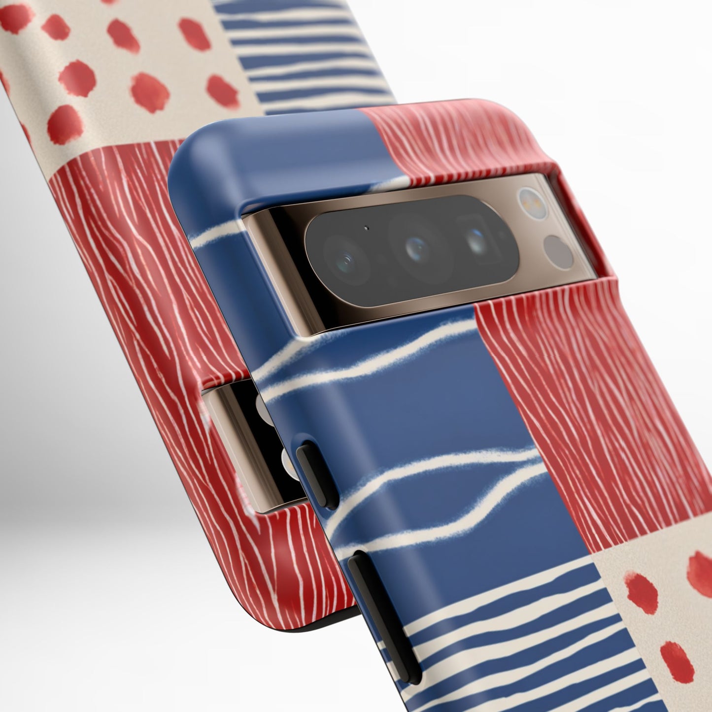 Abstract Geometric Phone Case | Red, Blue & White Pattern Cover for iPhone, Galaxy, Pixel