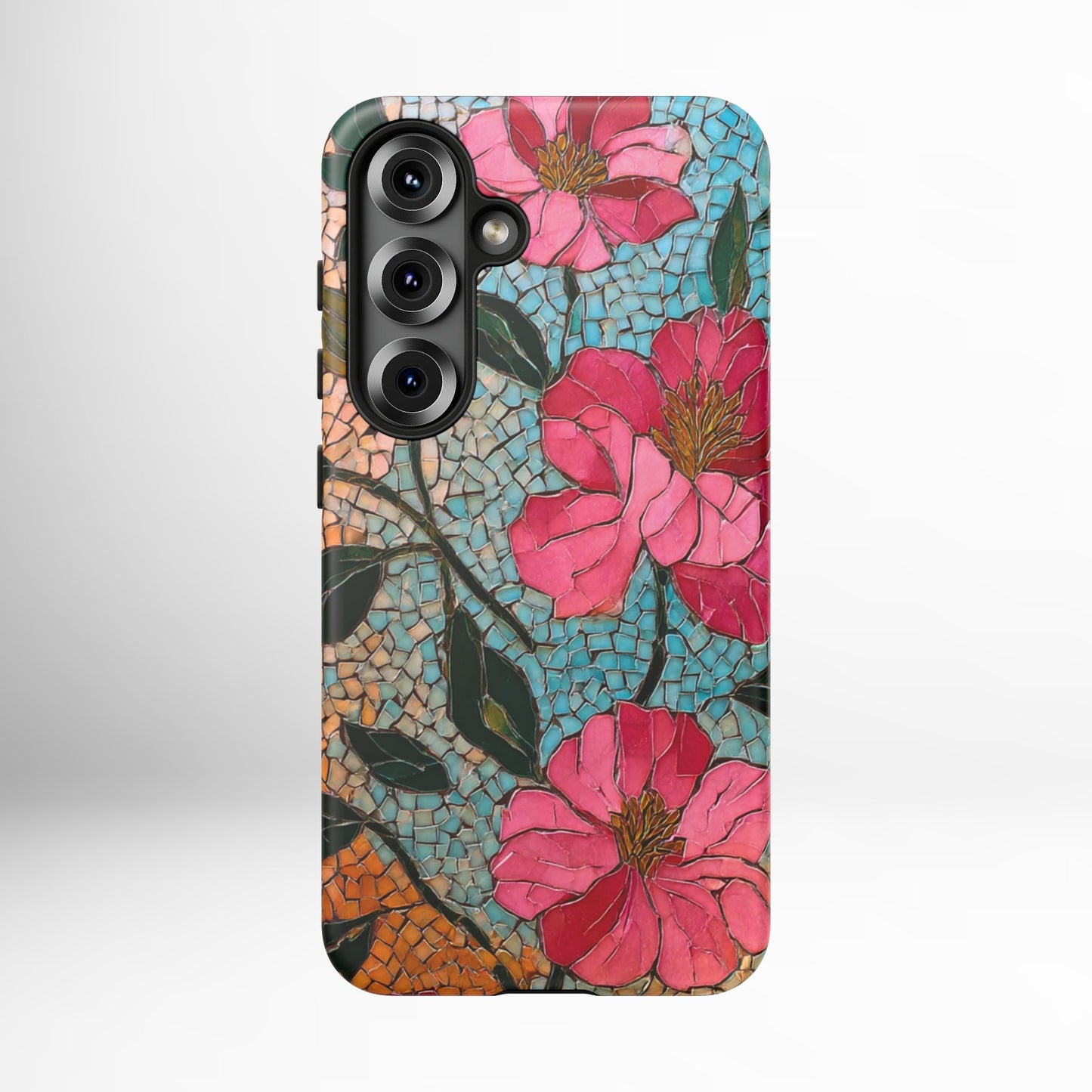 Bright Floral Mosaic Phone Case, iPhone 15 16 17 Pro Air Case, Pixel 9 Pro Cover, Samsung Galaxy 25 Pro Case