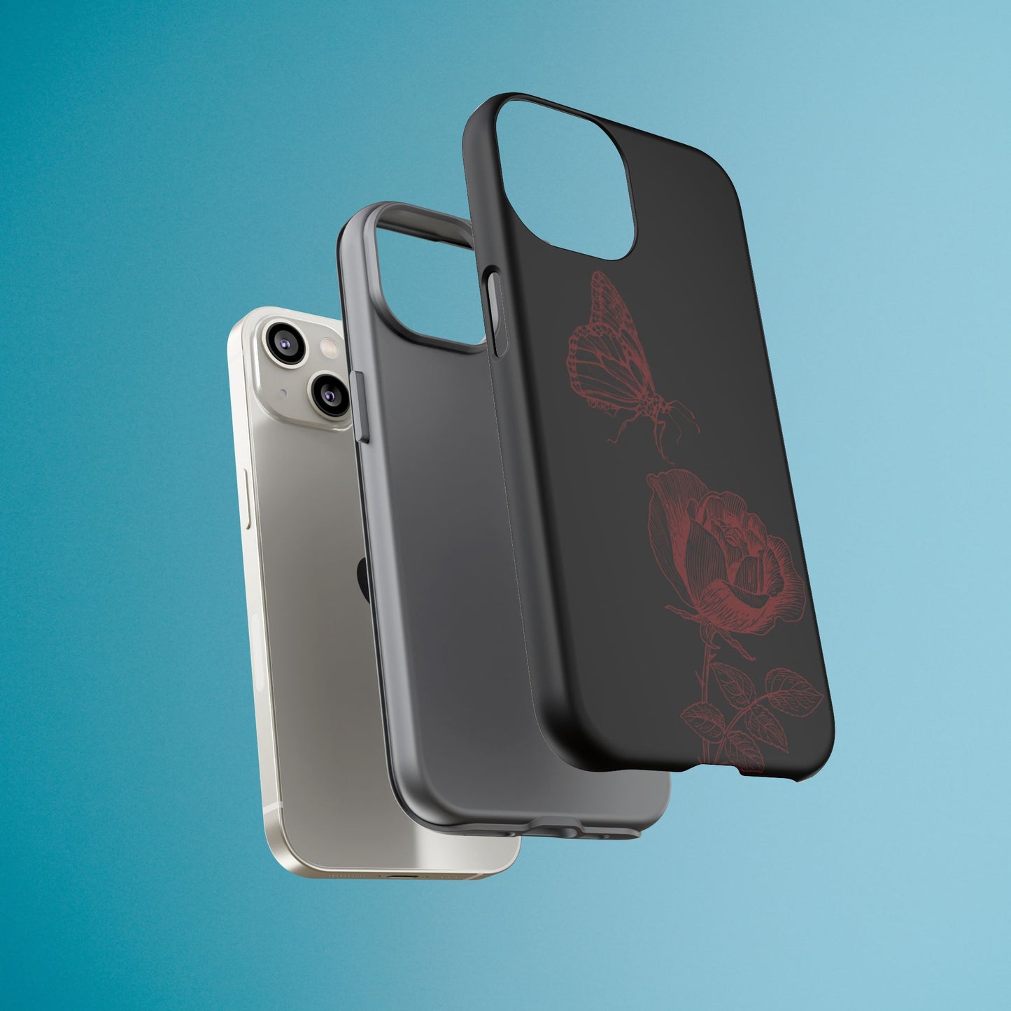 Black Rose and Butterfly Phone Case - Dark Academia Aesthetic Gothic iPhone, Galaxy and Pixel Cover