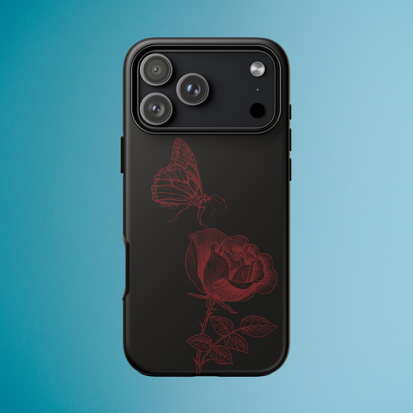 Black Rose and Butterfly Phone Case - Dark Academia Aesthetic Gothic iPhone, Galaxy and Pixel Cover