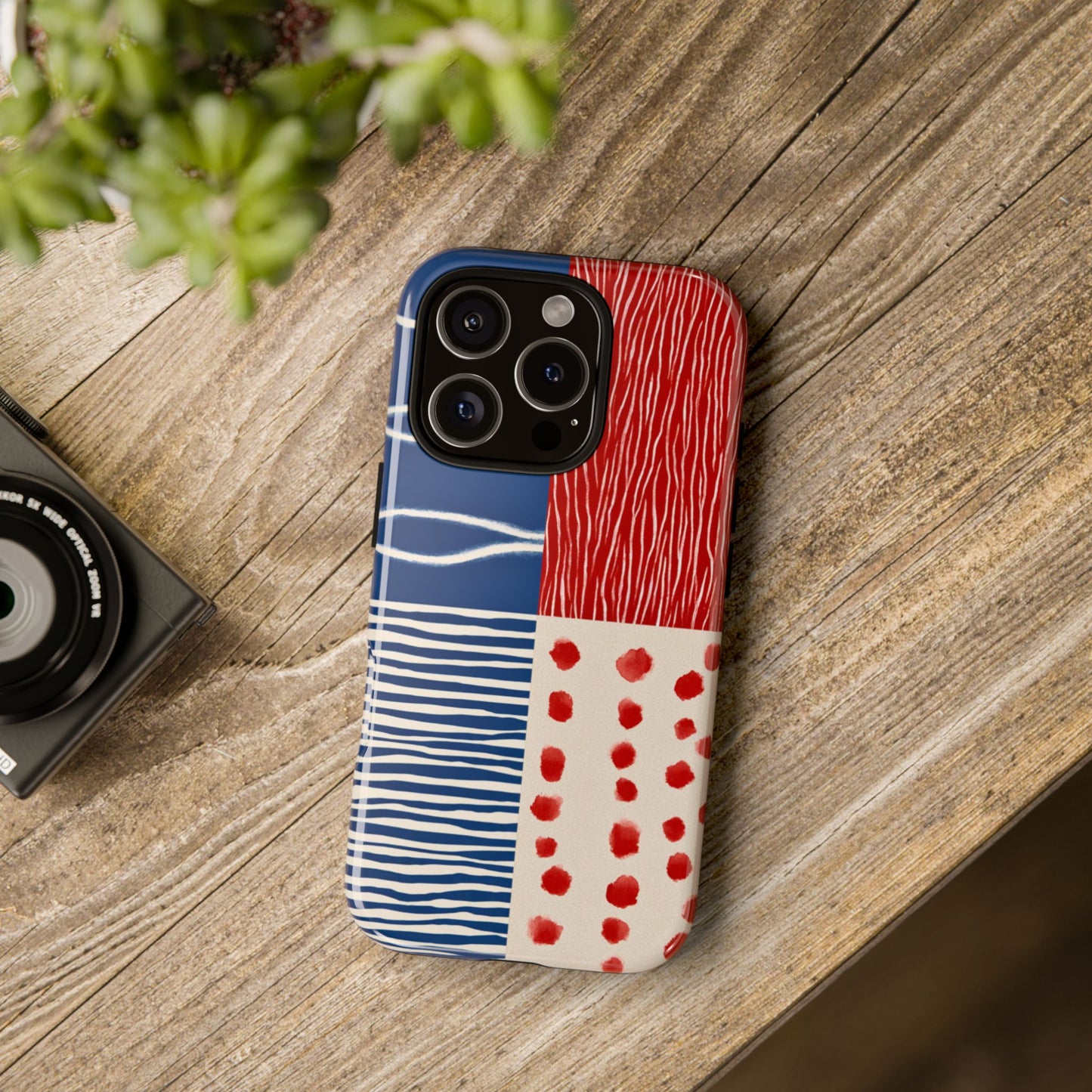 Abstract Geometric Phone Case | Red, Blue & White Pattern Cover for iPhone, Galaxy, Pixel