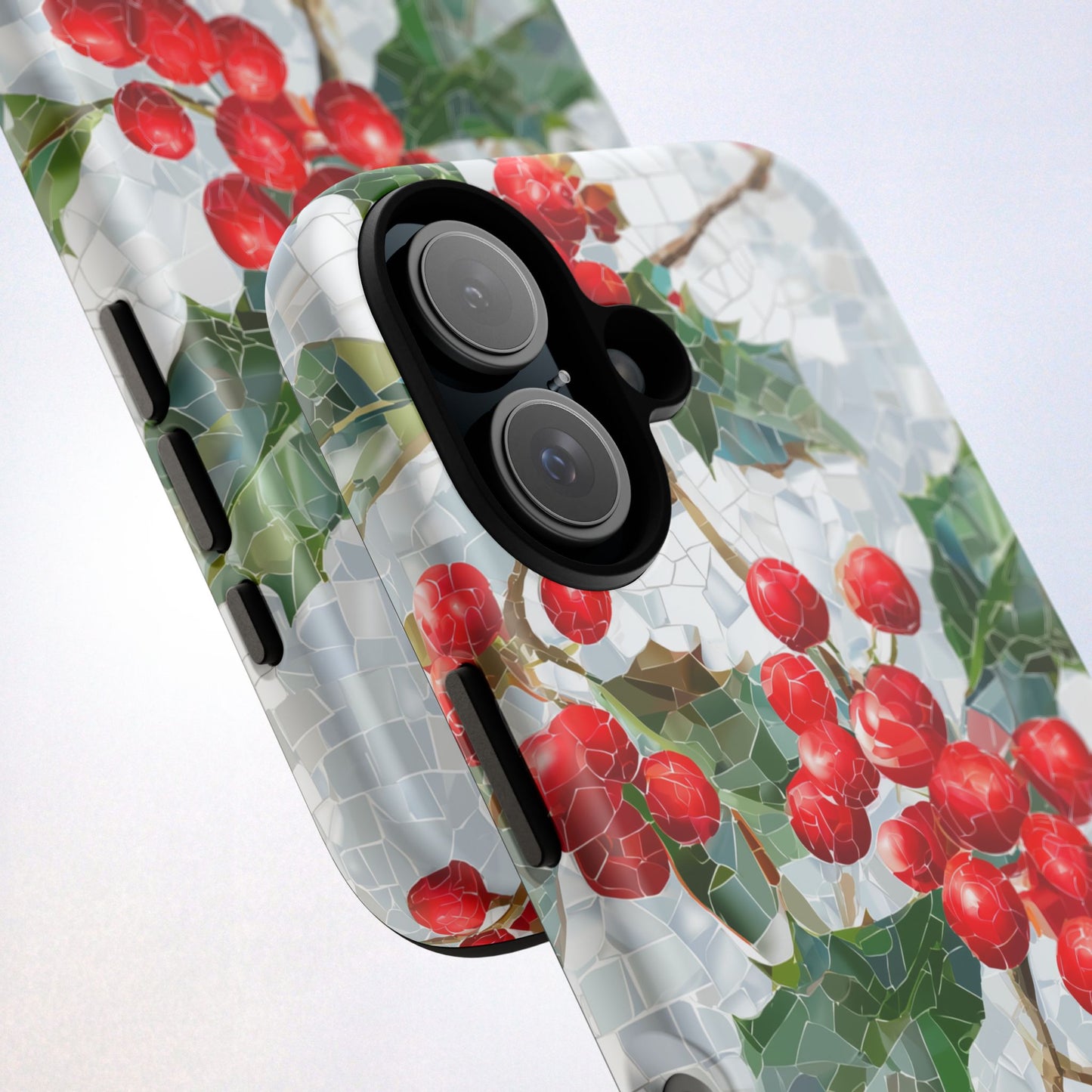 Holly Berry Phone Case, Christmas Mosaic Design, Winter Botanical Cover for iPhone Samsung Pixel