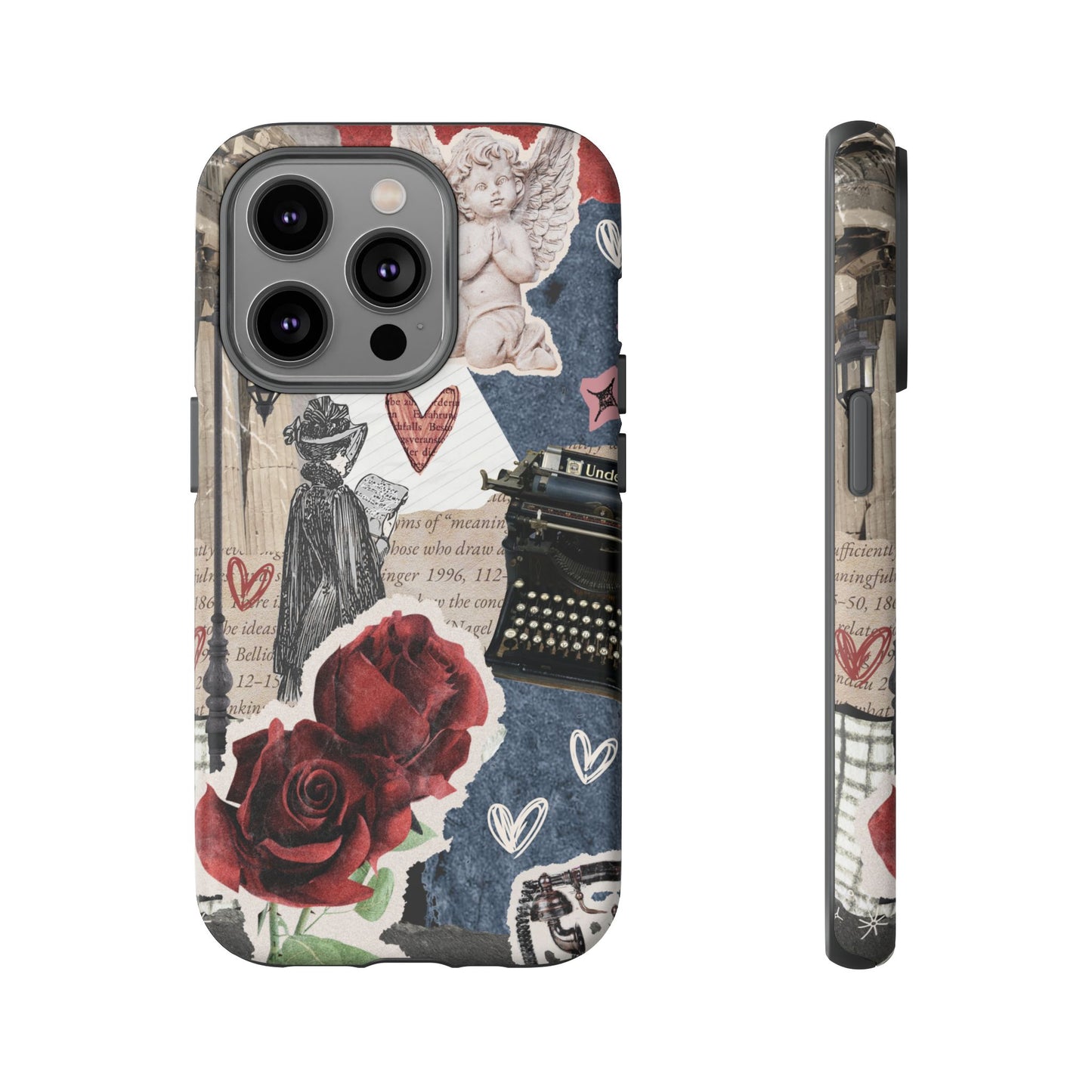 Romantic Collage Phone Case, Vintage Rose Paris Design, Gothic Aesthetic iPhone Samsung Pixel Cover, Bookish Gift