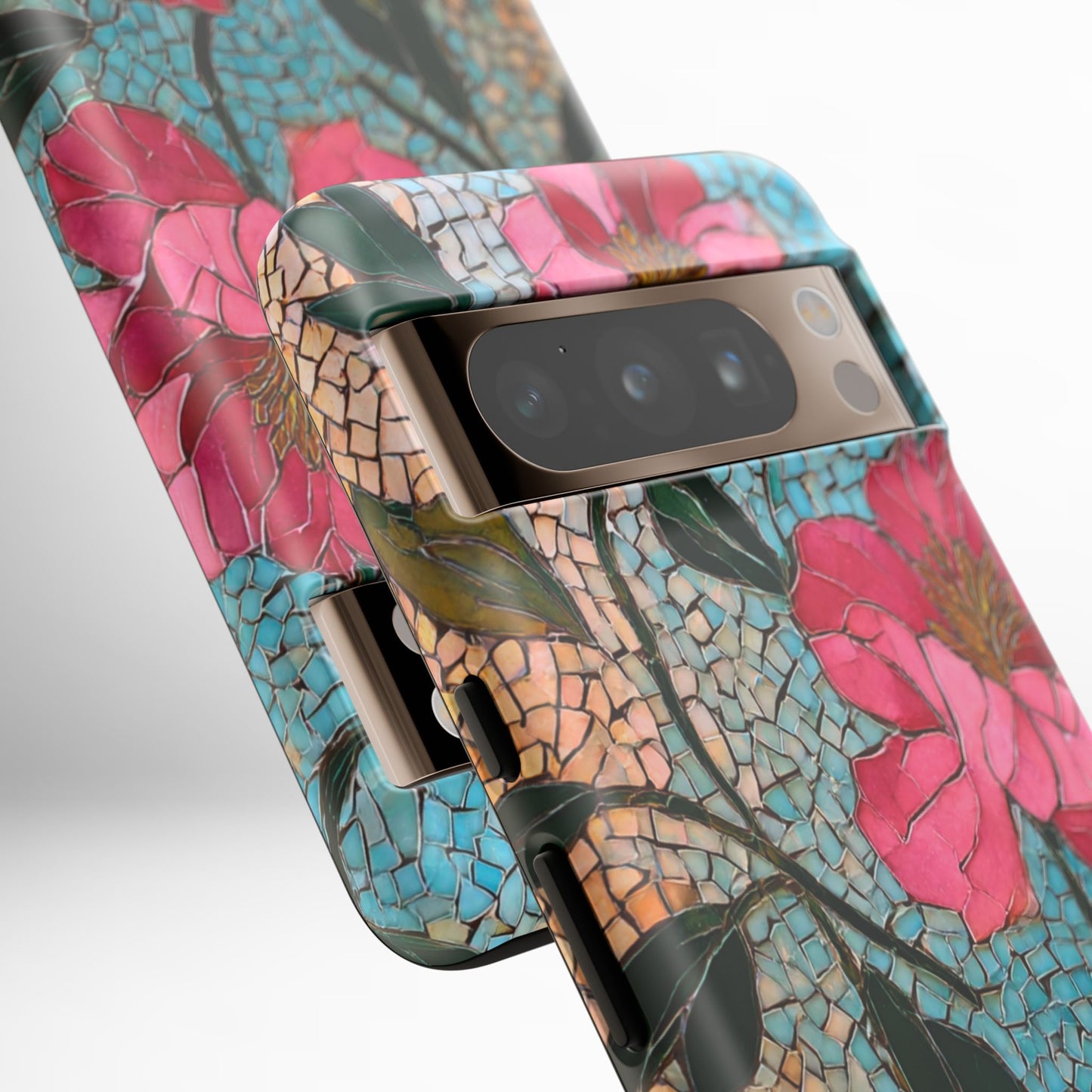 Bright Floral Mosaic Phone Case, iPhone 15 16 17 Pro Air Case, Pixel 9 Pro Cover, Samsung Galaxy 25 Pro Case