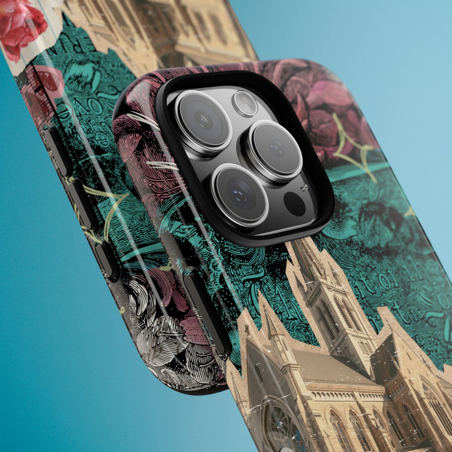 Gothic Cathedral Phone Case, Dark Academia Aesthetic, Fall Floral Art iPhone Samsung Pixel Cover, Scrapbook Vintage Phone Case Design