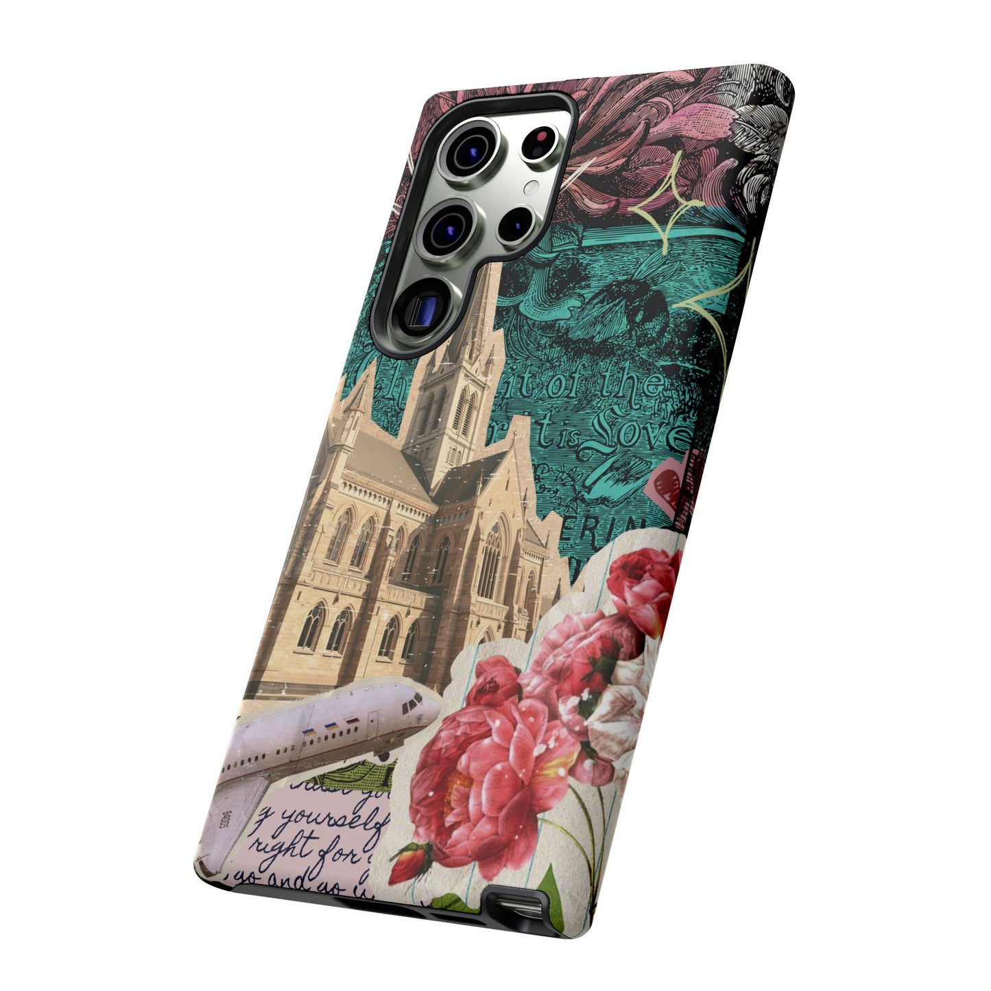 Gothic Cathedral Phone Case, Dark Academia Aesthetic, Fall Floral Art iPhone Samsung Pixel Cover, Scrapbook Vintage Phone Case Design