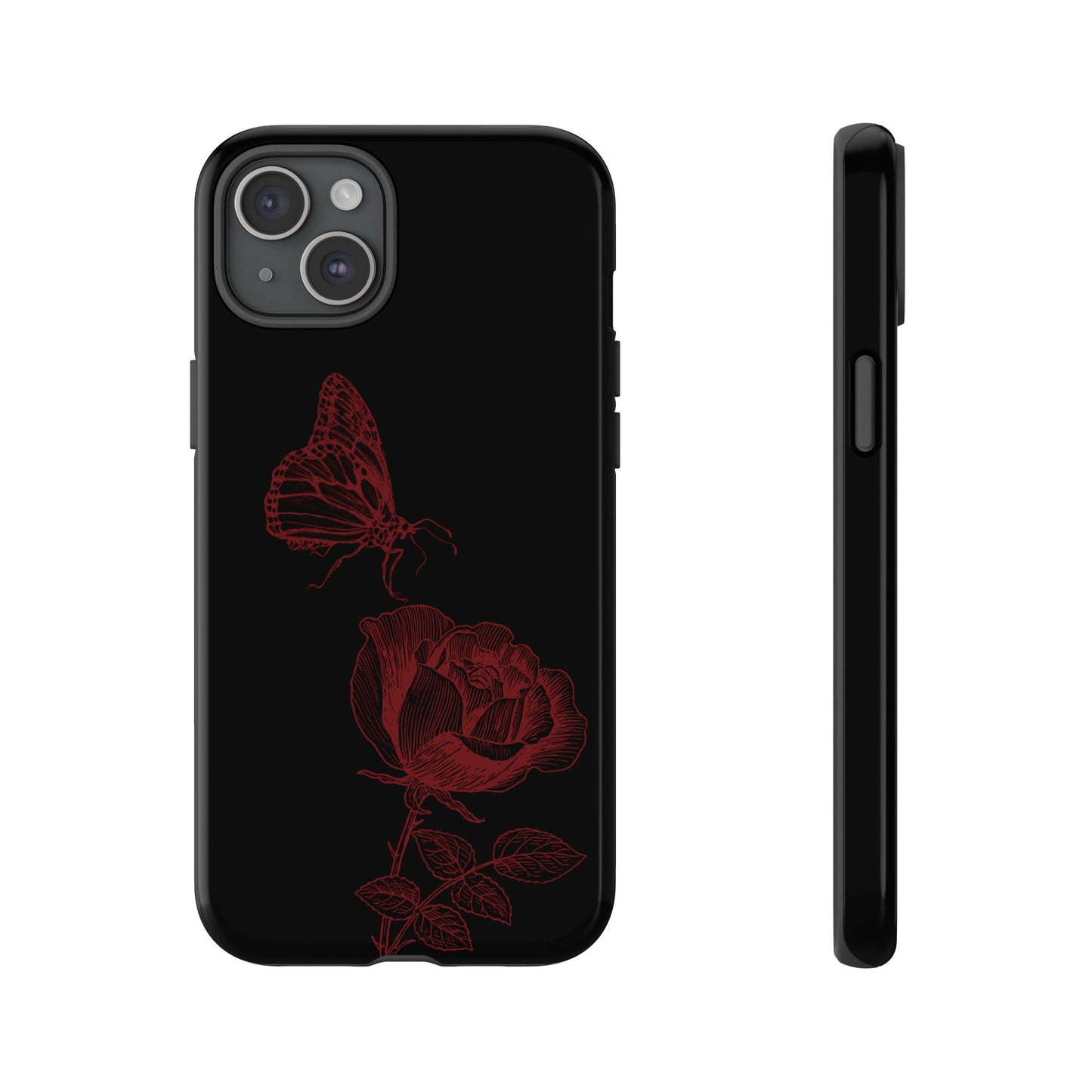 Black Rose and Butterfly Phone Case - Dark Academia Aesthetic Gothic iPhone, Galaxy and Pixel Cover